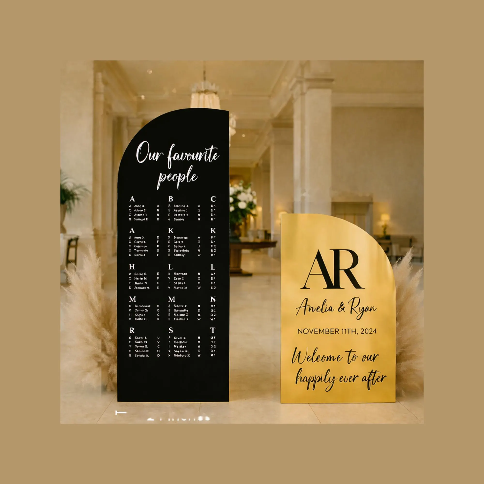 Black Gold Acrylic Wedding Sign Bundle, 3D Letter Welcome Seating Chart