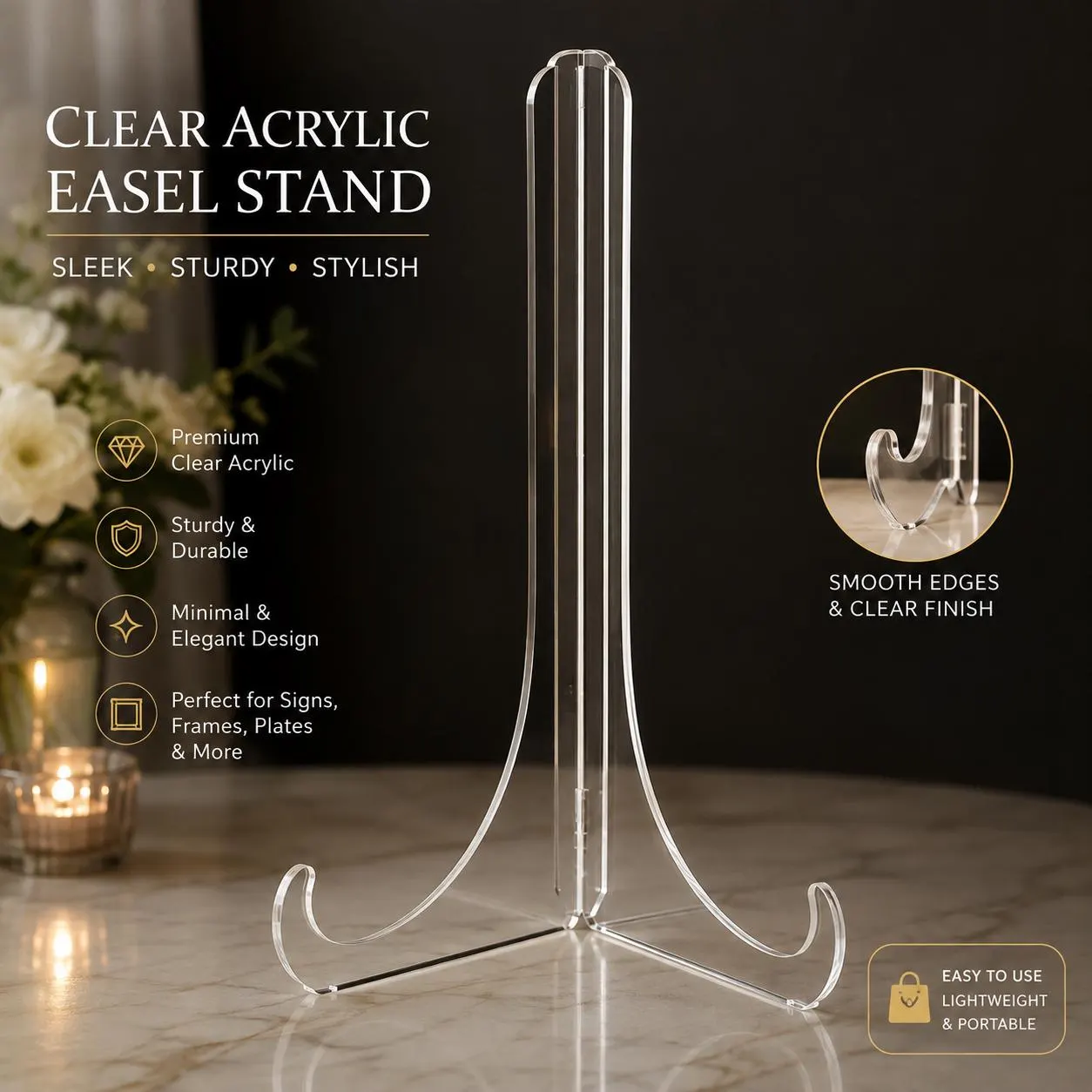Acrylic Easel Stand for Wedding Signs, Elegant Event Display Holder