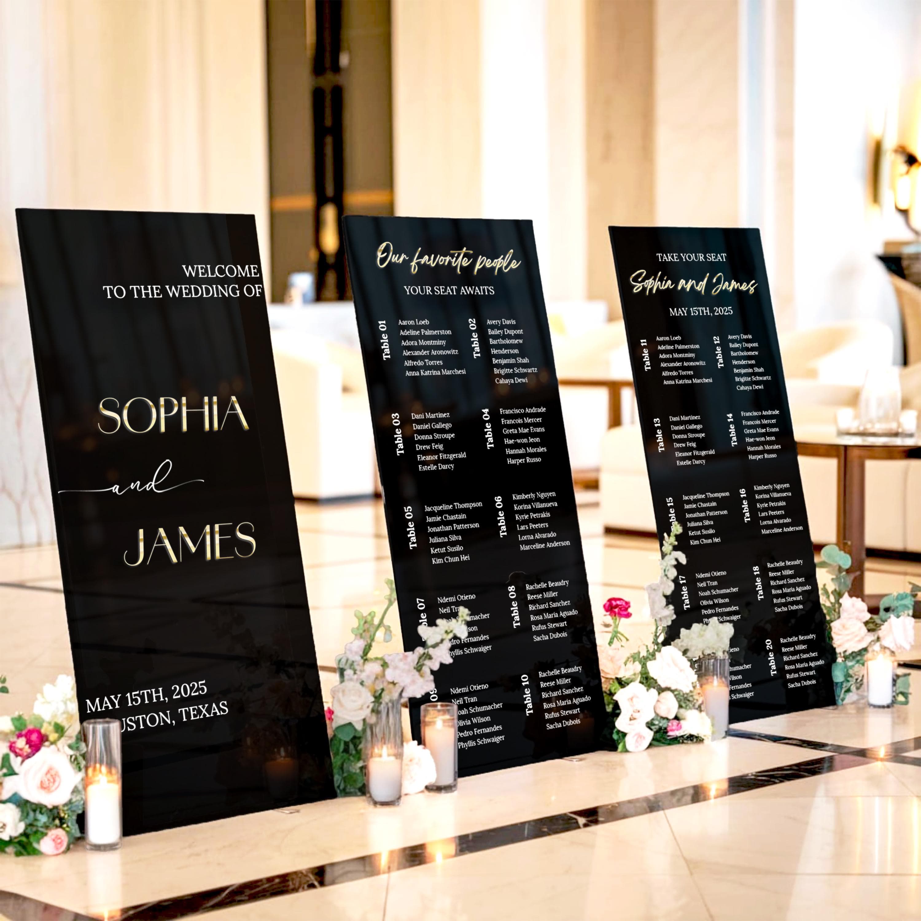 Elegant Seating Chart and Welcome Sign - Wedding Sign Bundle - Black Acrylic and 3D Gold Mirror - Wedding Reception Decor - image 4