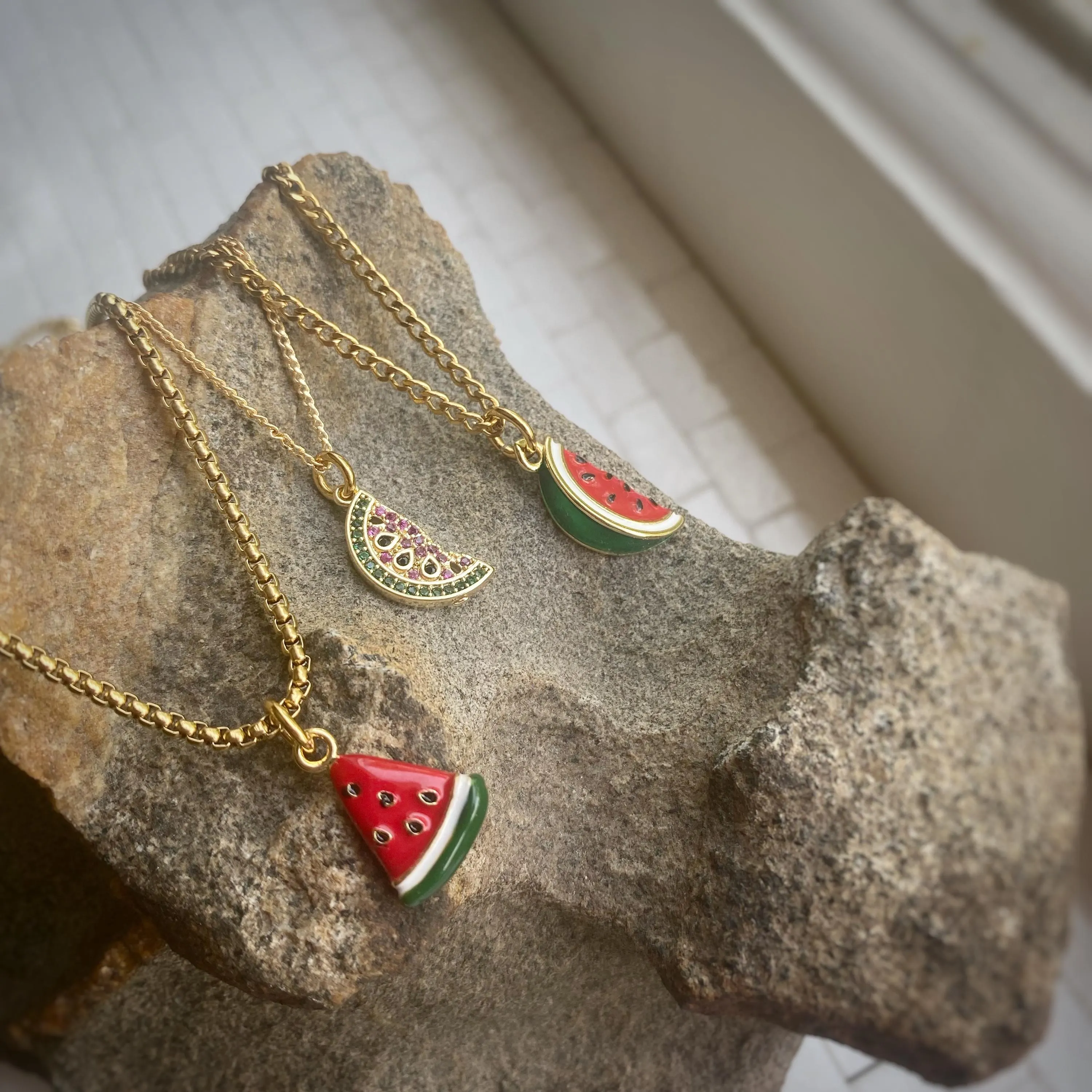 Watermelon Pendant Necklace 100% Sales Donated ~ comes w/velvety bag + custom length / chain options - image 4