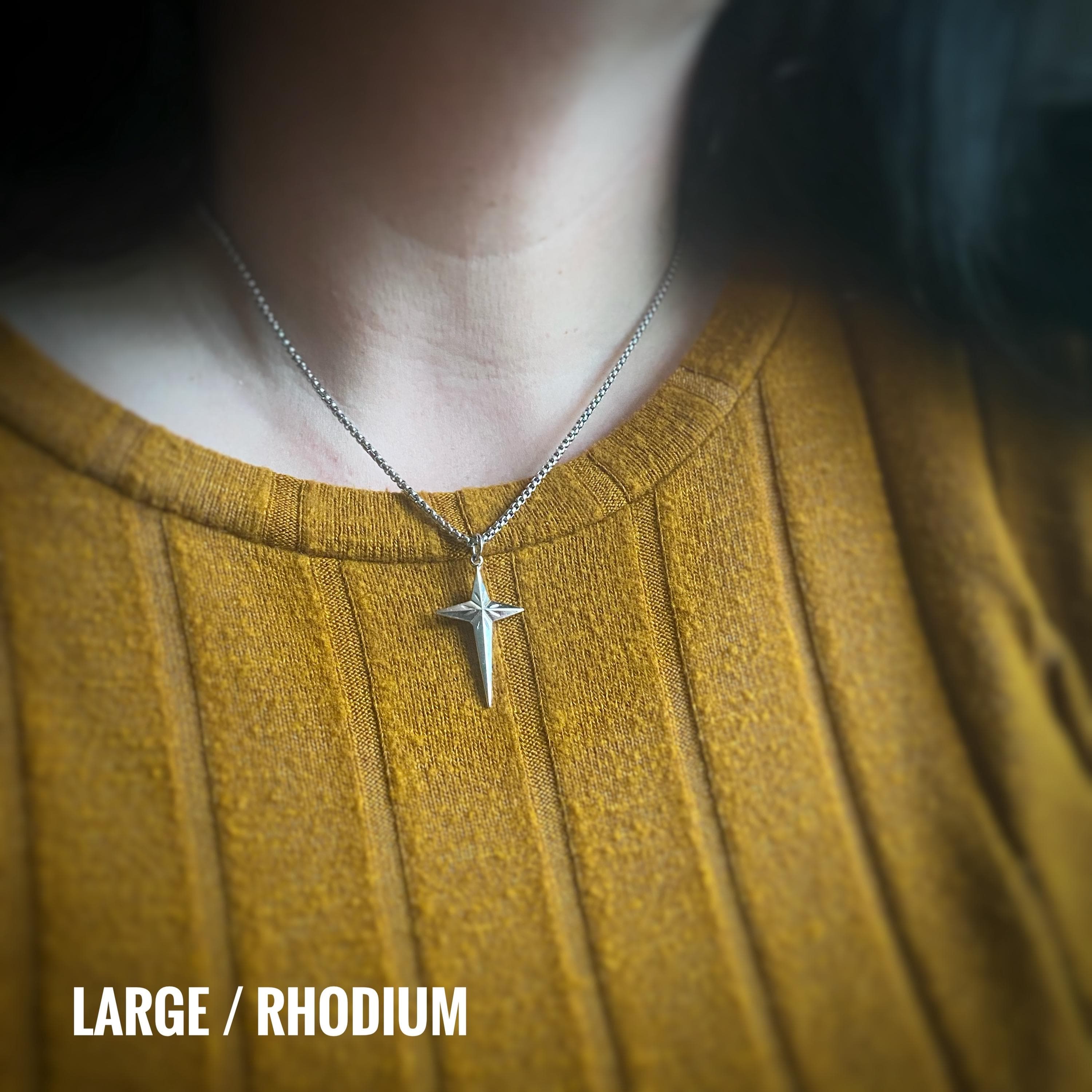 North Star Cross Necklace in Gold or Rhodium Plated, with Chain Options or Charm only, Unisex, comes in velvet gift bag. Star Cross - image 3