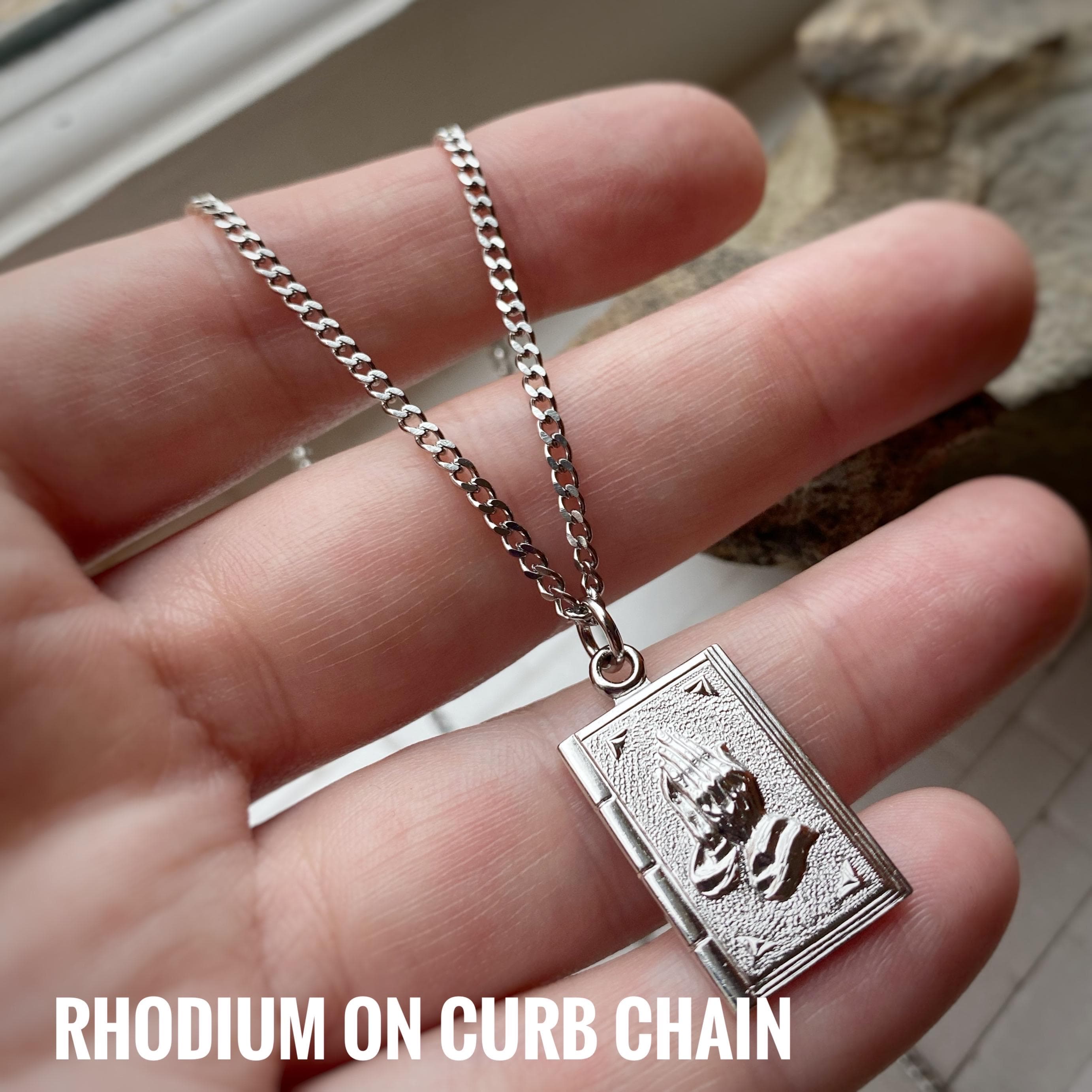 Prayer hands Bible Necklace in Gold or Silver (Rhodium) pendant prayer emoticon, Serenity Prayer on back, dog tag style charm only avail too - image 3