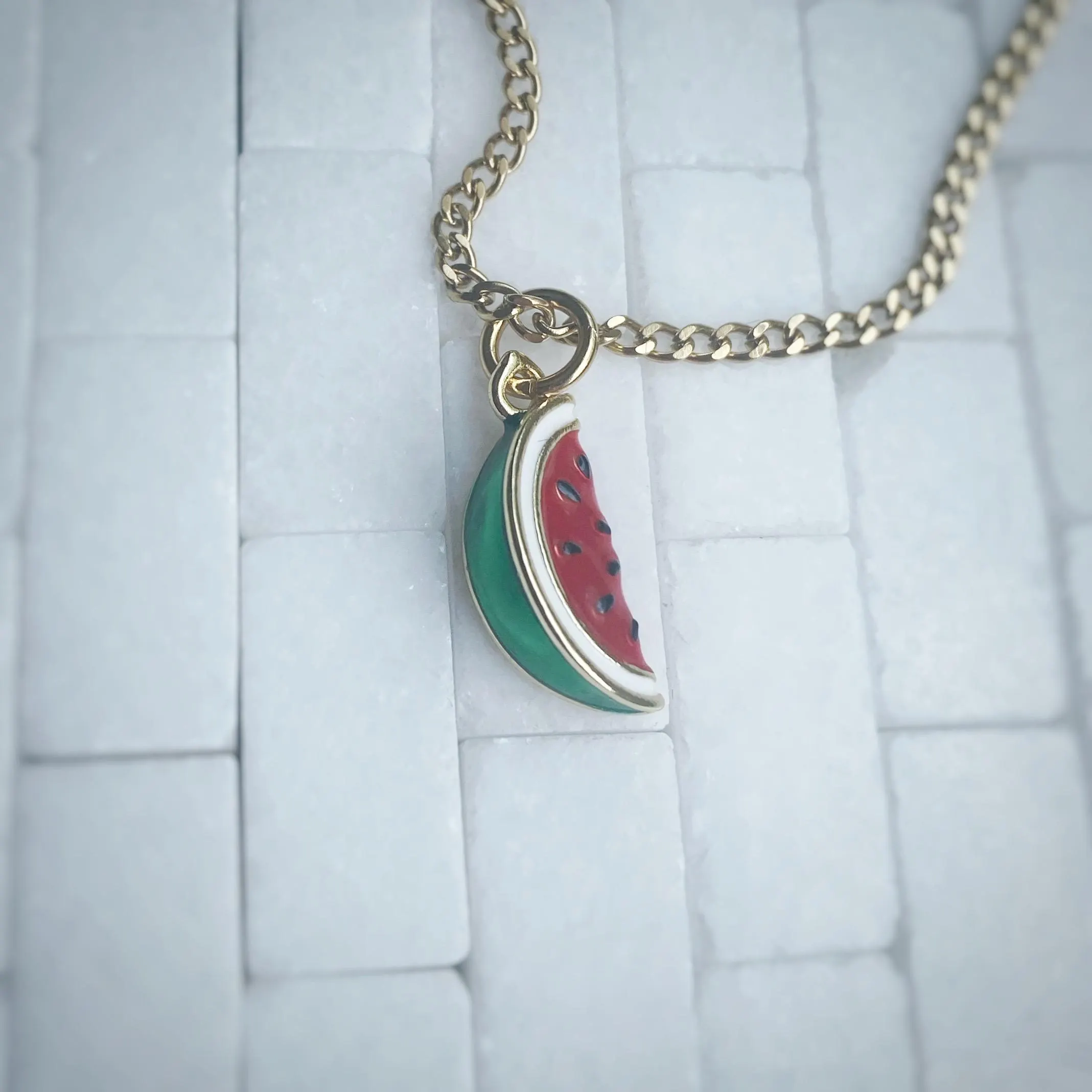 Watermelon Pendant Necklace 100% Sales Donated ~ comes w/velvety bag + custom length / chain options - image 3