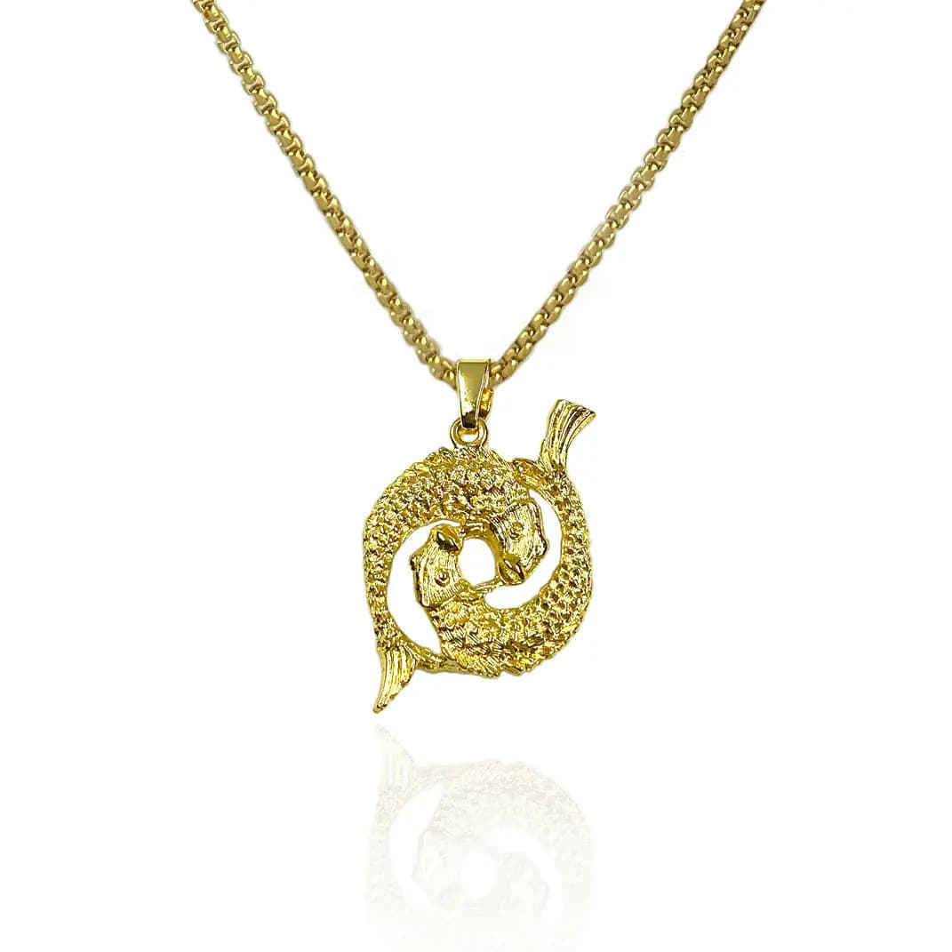 Pisces Figural Fish Pendant Necklace Silver and Gold with or without chain - Zodiac Astrology Horoscope Pendant, vintage style - Rhodium - image 4
