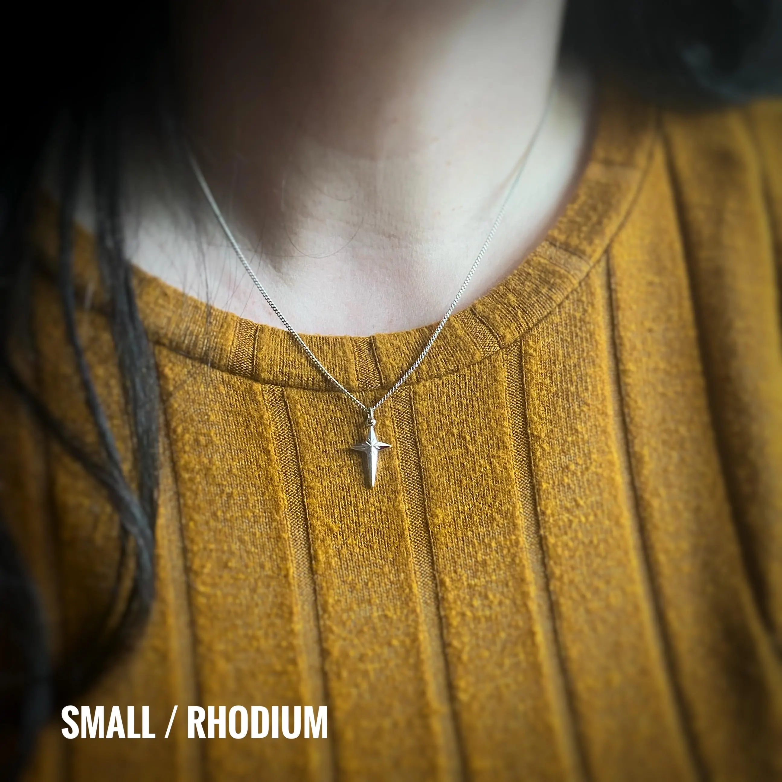 North Star Cross Necklace in Gold or Rhodium Plated, with Chain Options or Charm only, Unisex, comes in velvet gift bag. Star Cross - image 2