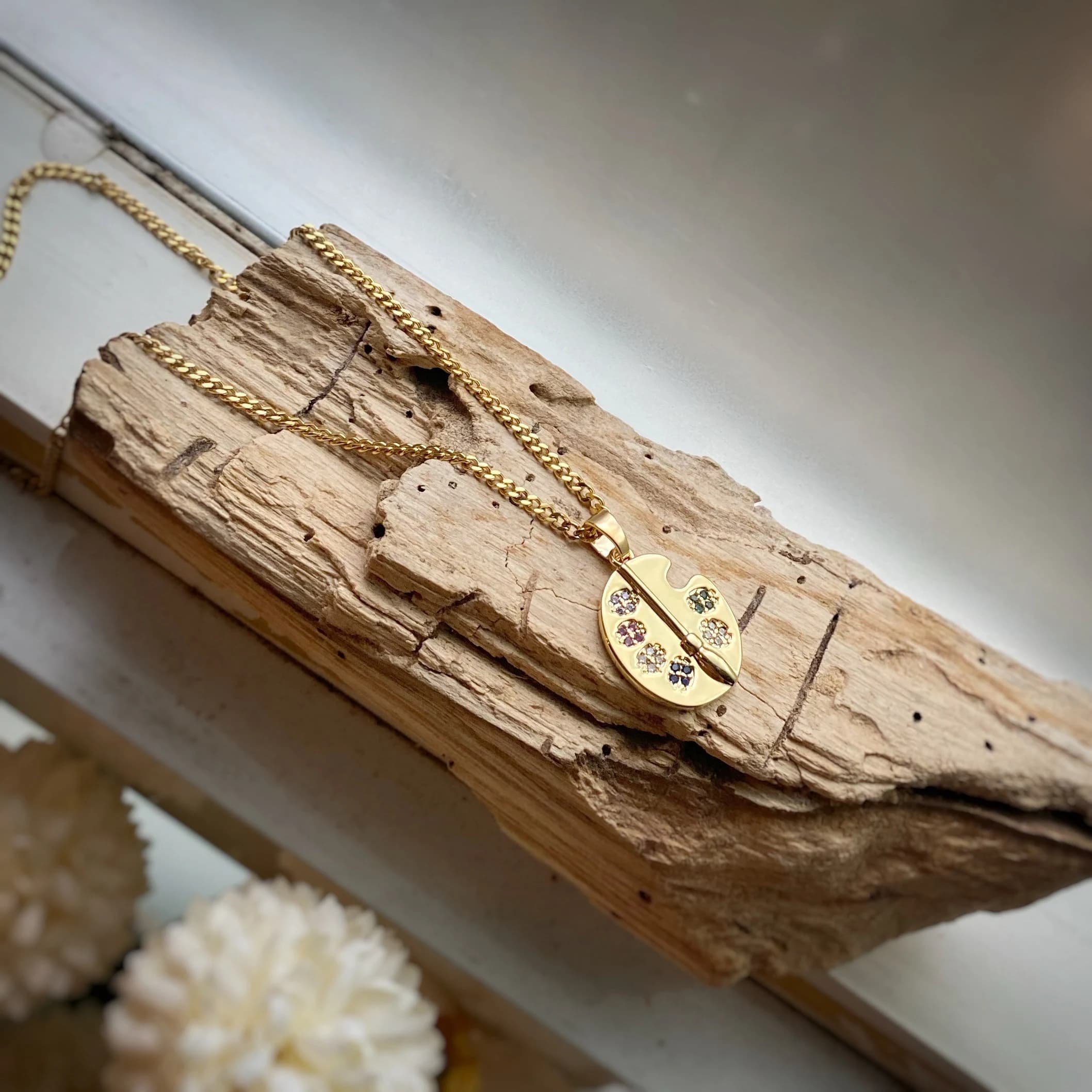 ARTISTS PALETTE Charm Pendant Necklace w/ long lasting 18k gold plating, pendant only available, custom length curb chain - image 3
