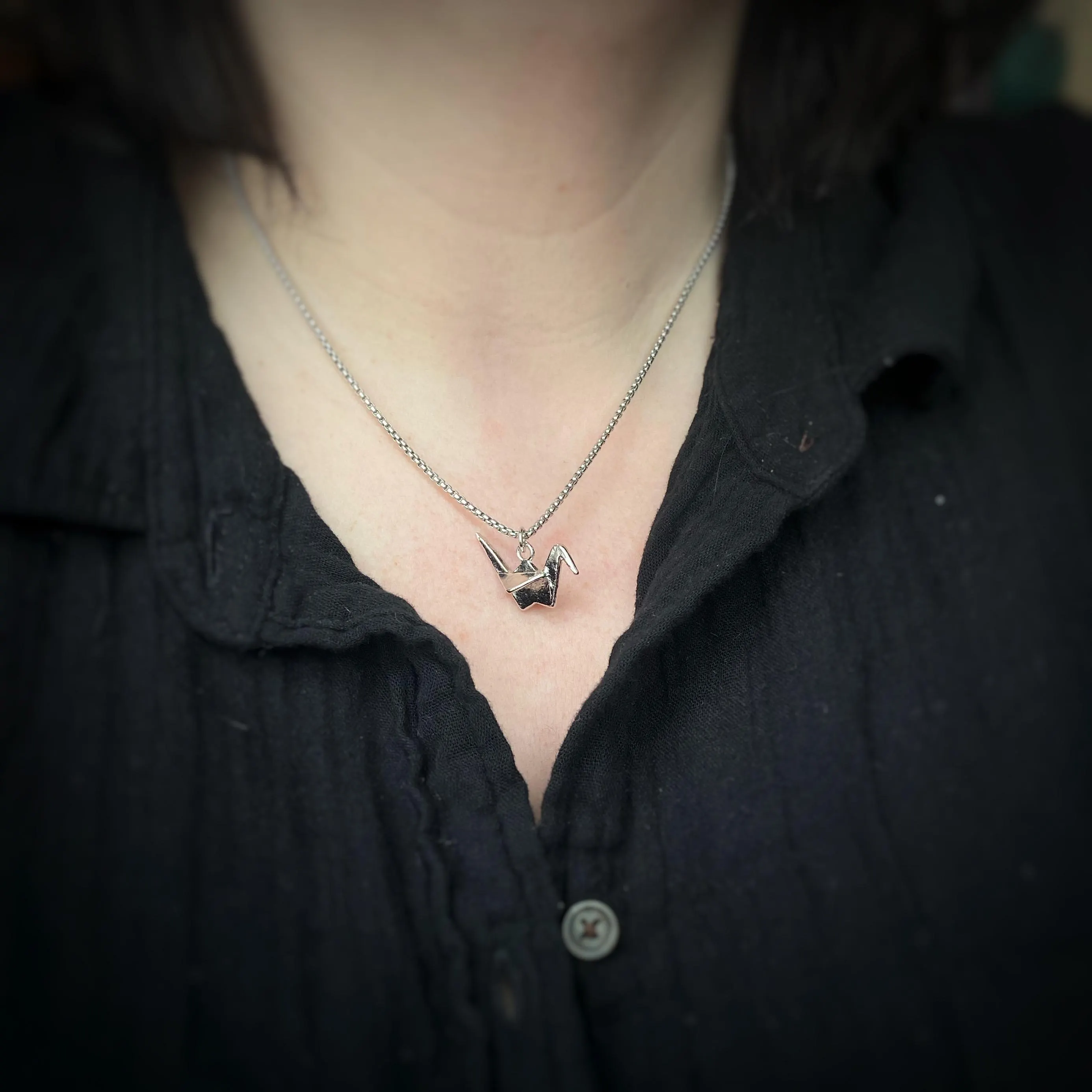 Paper Crane Charm in Gold or Silver, Pendant Necklace on custom length Venetian or Curb chain, or charm only available too,symbolic of peace - image 5
