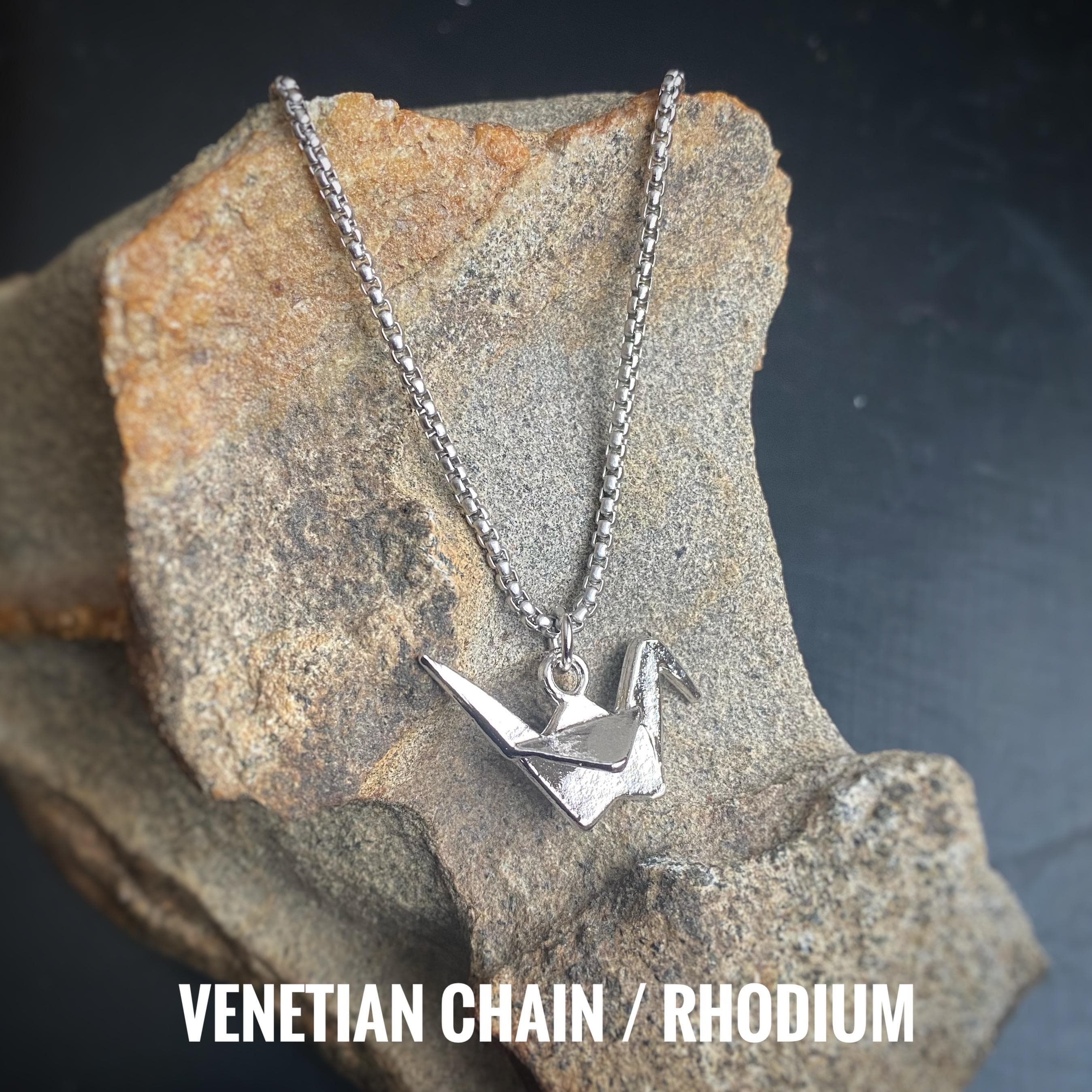 Paper Crane Charm in Gold or Silver, Pendant Necklace on custom length Venetian or Curb chain, or charm only available too,symbolic of peace - image 4