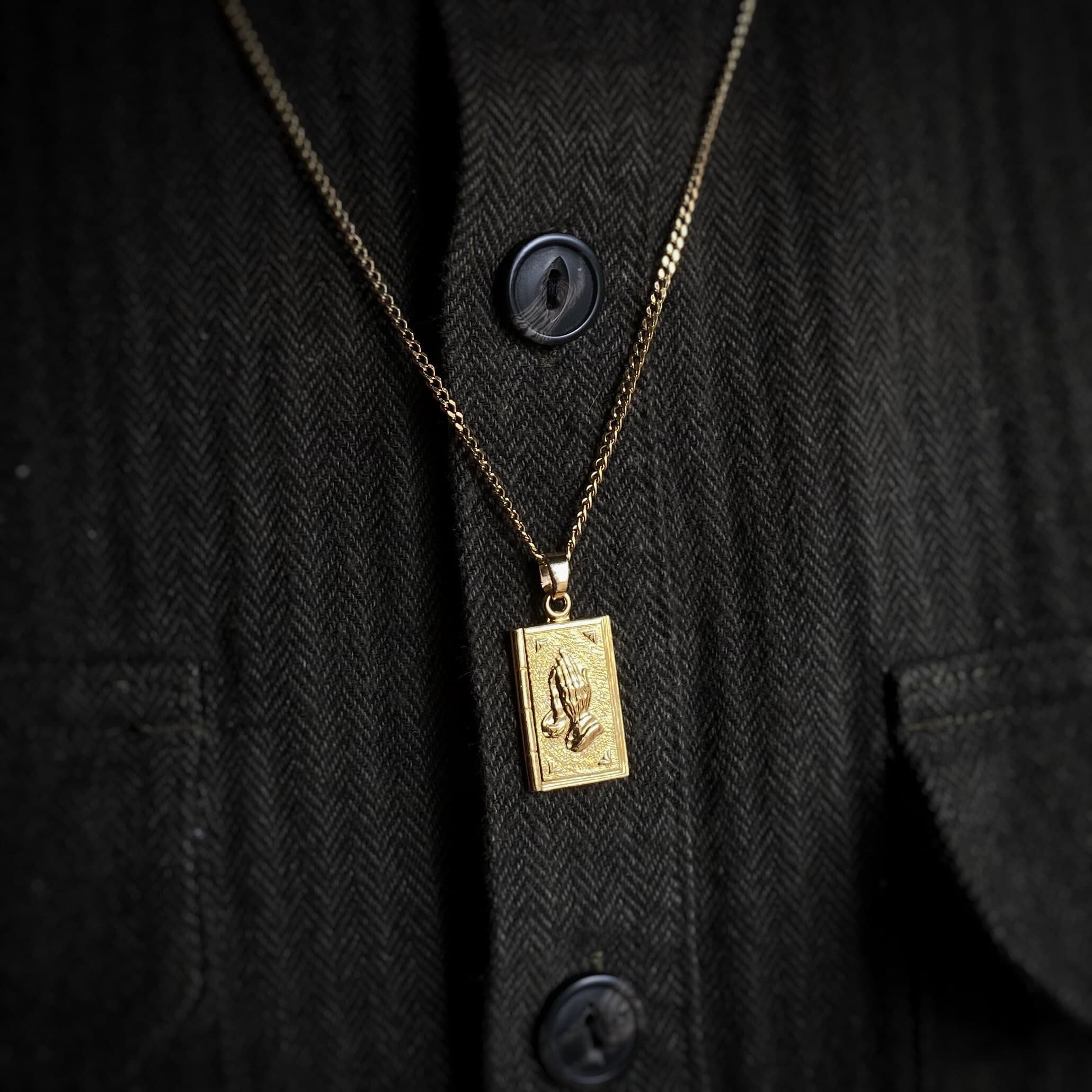Prayer hands Bible Necklace in Gold or Silver (Rhodium) pendant prayer emoticon, Serenity Prayer on back, dog tag style charm only avail too - image 5