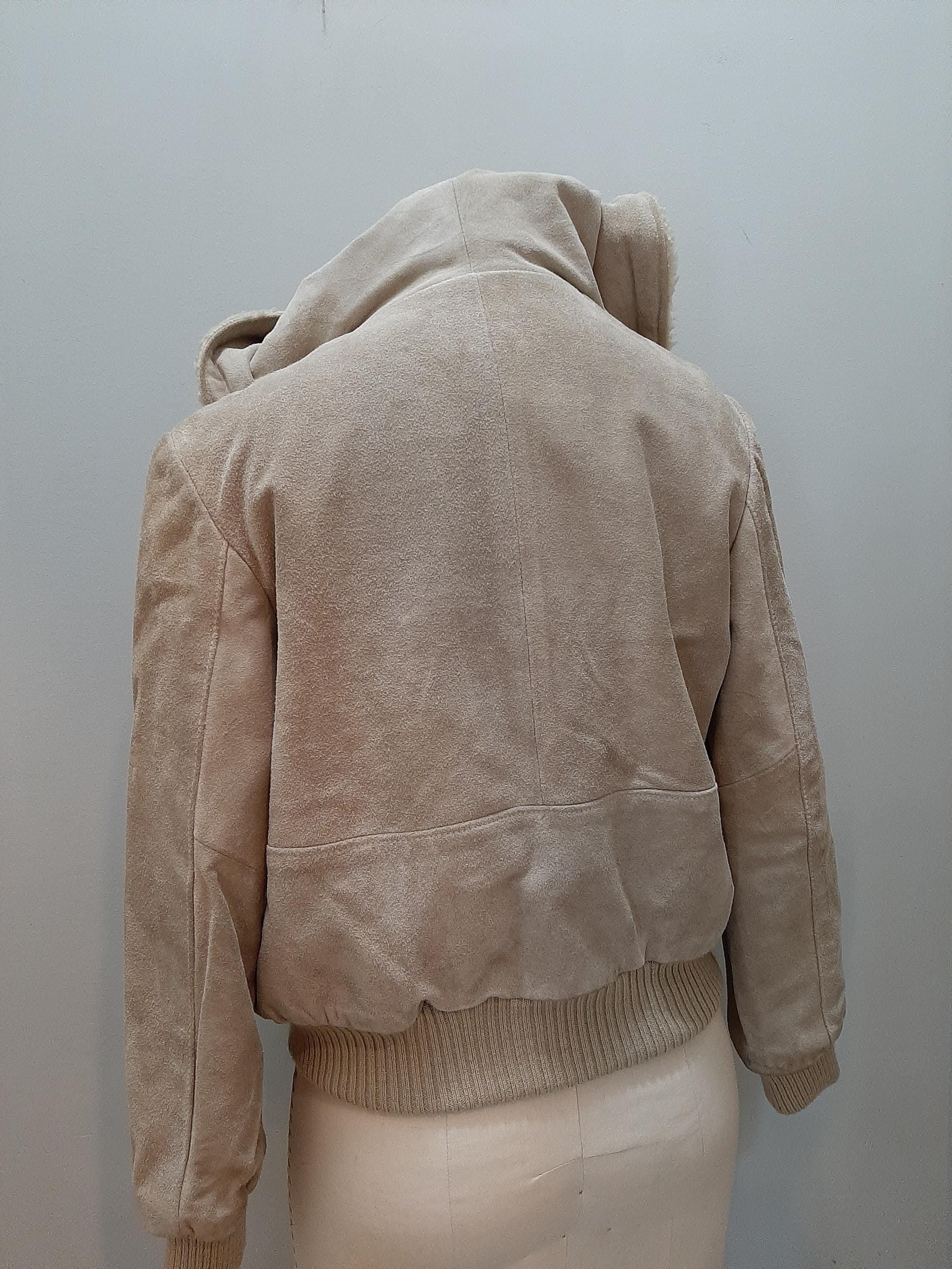 Bomber Jacket - Women's  Size S Foxmoor Genuine Suede Leather Tan Vintage 1990s Shearling Leather Sherpa Pockets Snaps - image 5