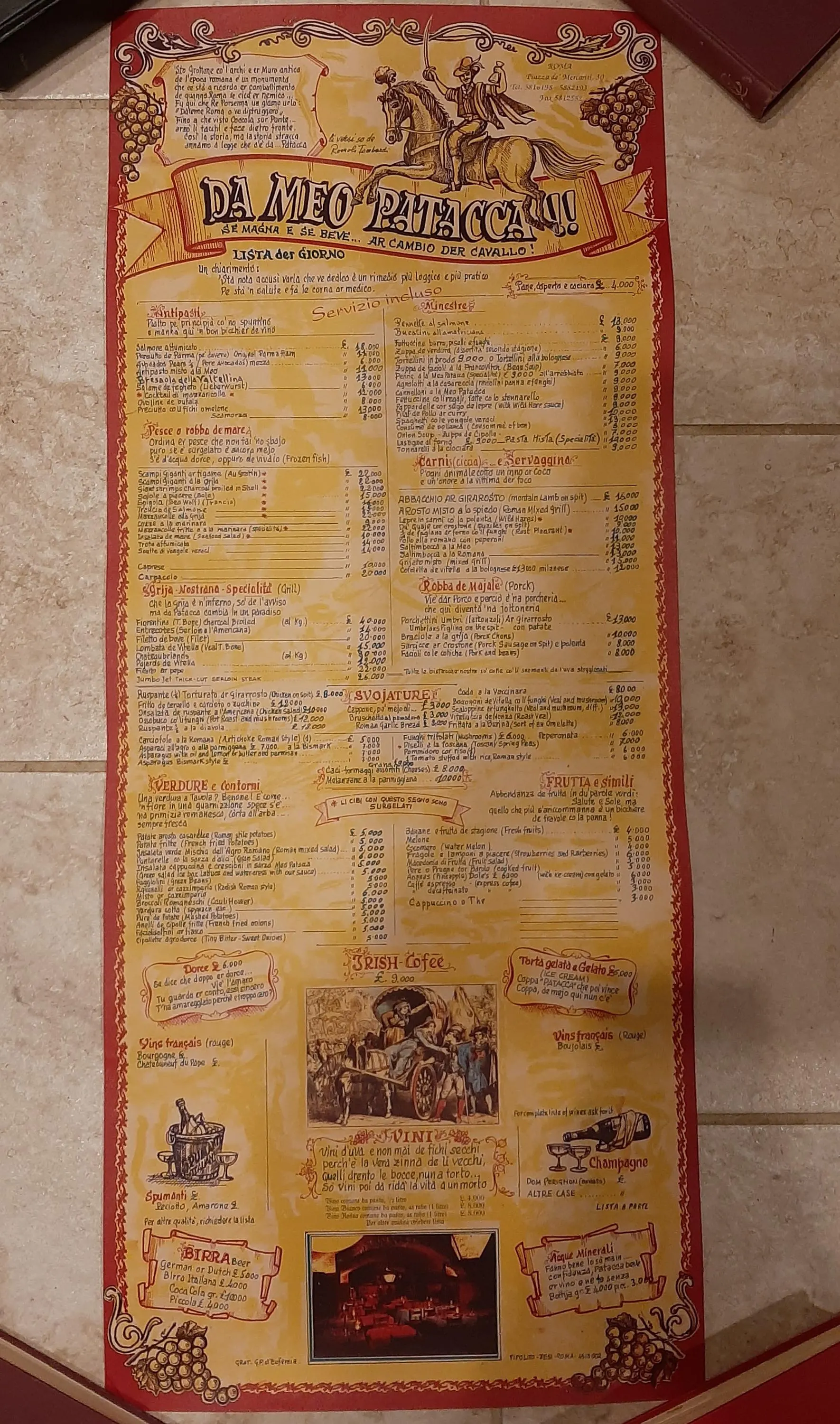 Vintage Rome Italy De Meo Patacca Café Restaurant Menu Poster Kitchen Décor 13 x 32" - image 3