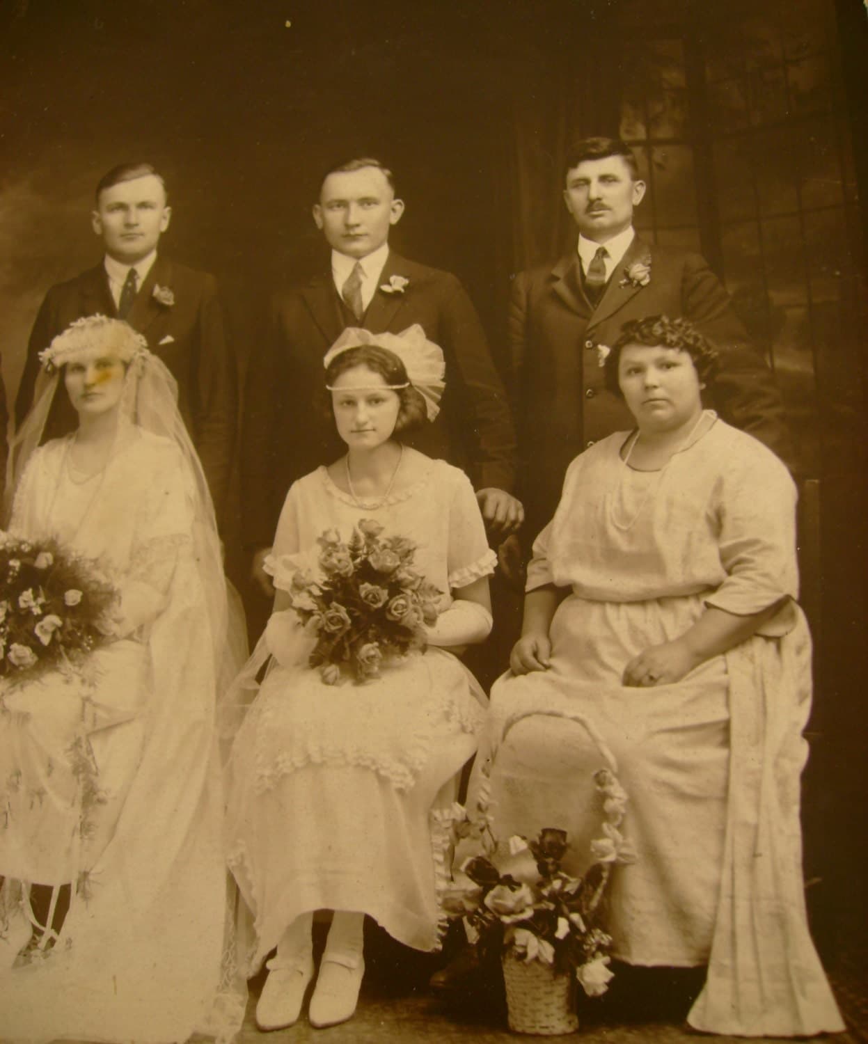 Bridesmaids - Antique 1900s Wedding Party Bridal Photograph, Sepia Tone, Measures 8 x 10 Inches - image 5