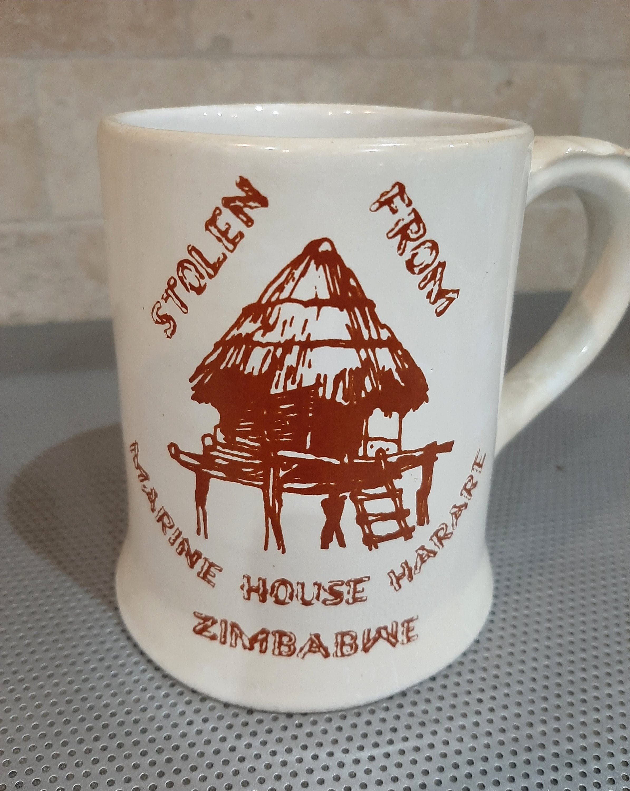 Vintage "Stolen from Marine House Harare" Zimbabwe, Africa, Ceramic Beer Stein Mug by Norbel, Zimbabwe