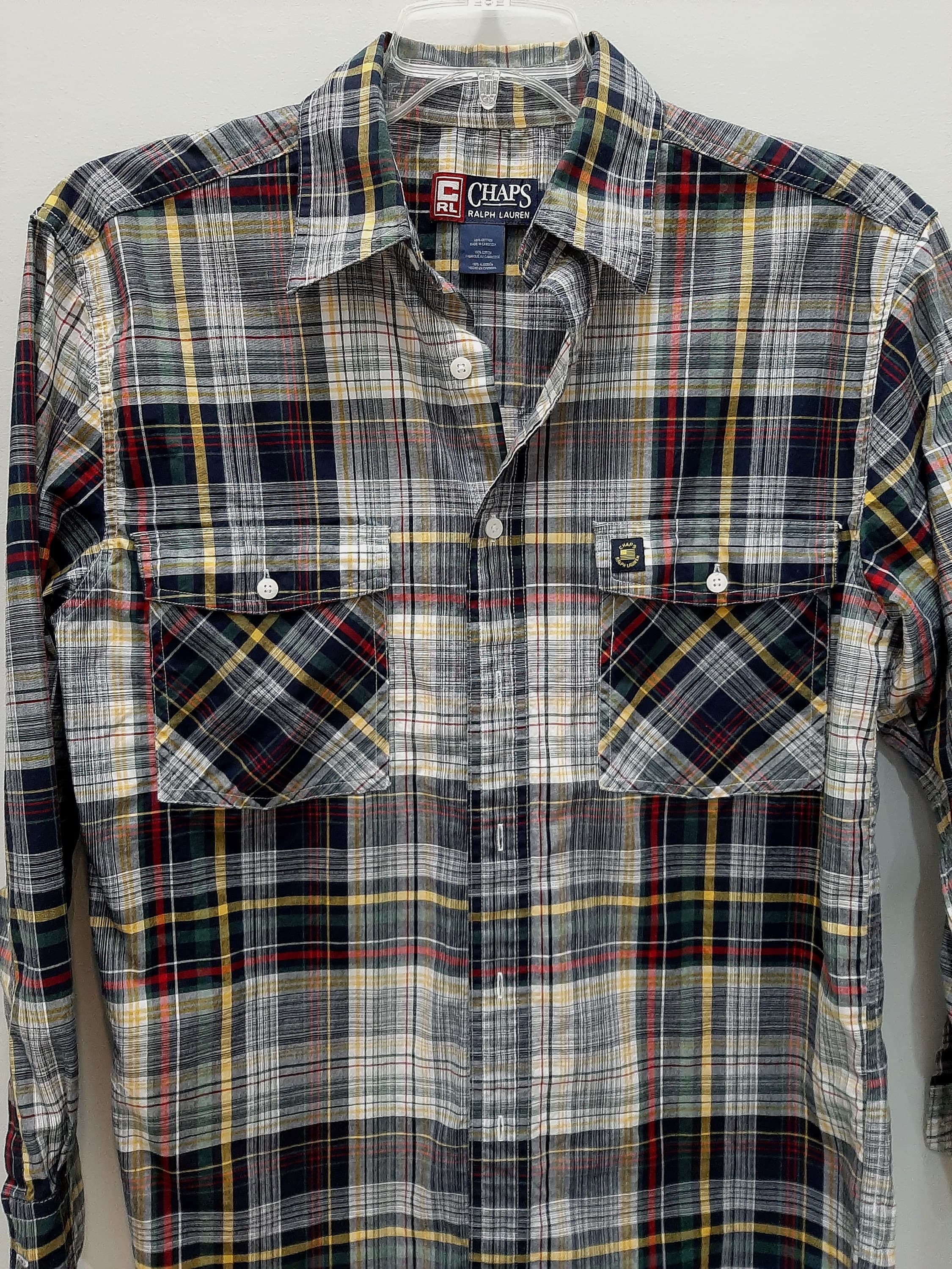 Vintage 1990s Ralph Lauren Chaps 100% Cotton Men's  Long Sleeve Plaid "Work" Shirt ~Size Small - image 3