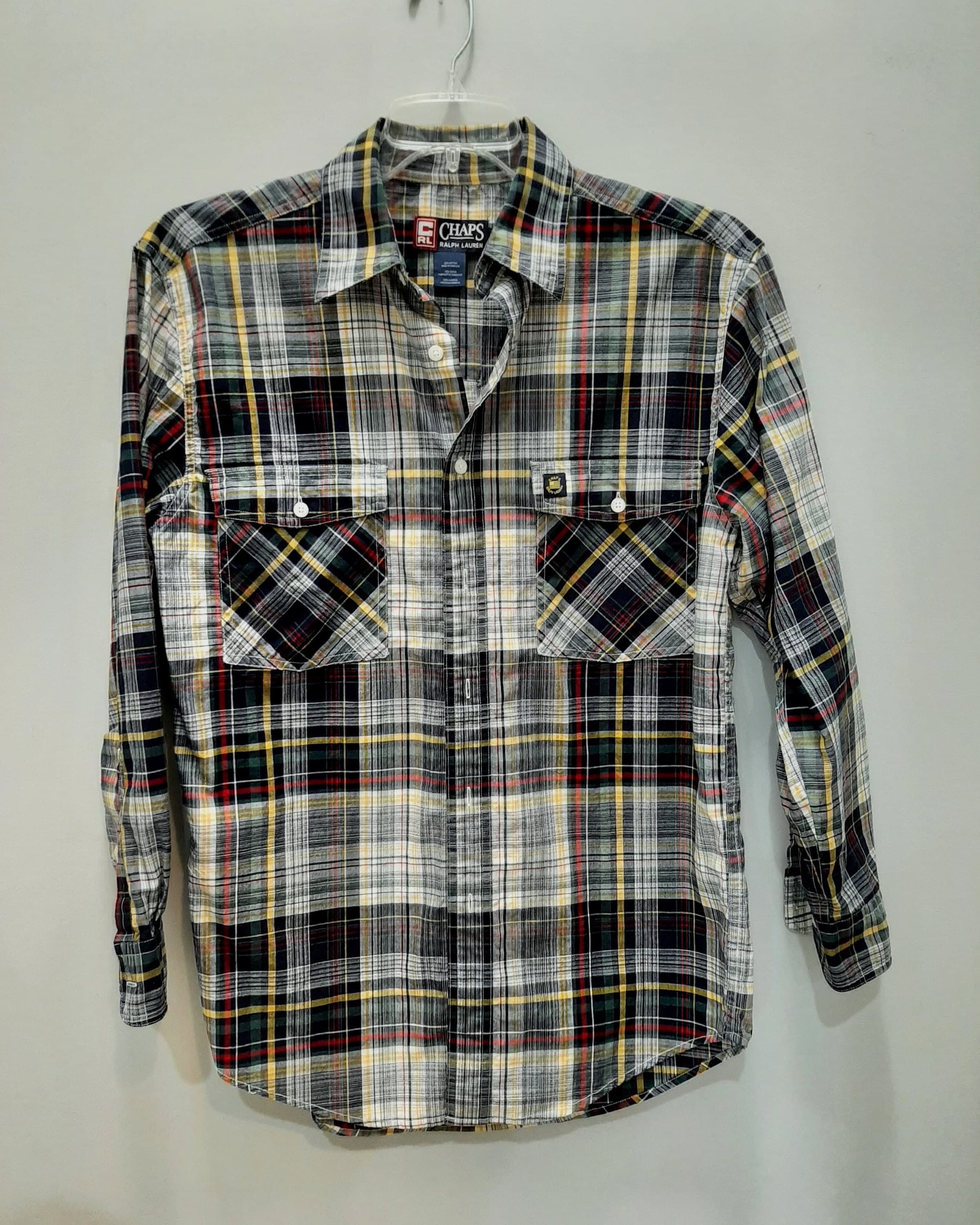 Vintage 1990s Ralph Lauren Chaps 100% Cotton Men's  Long Sleeve Plaid "Work" Shirt ~Size Small