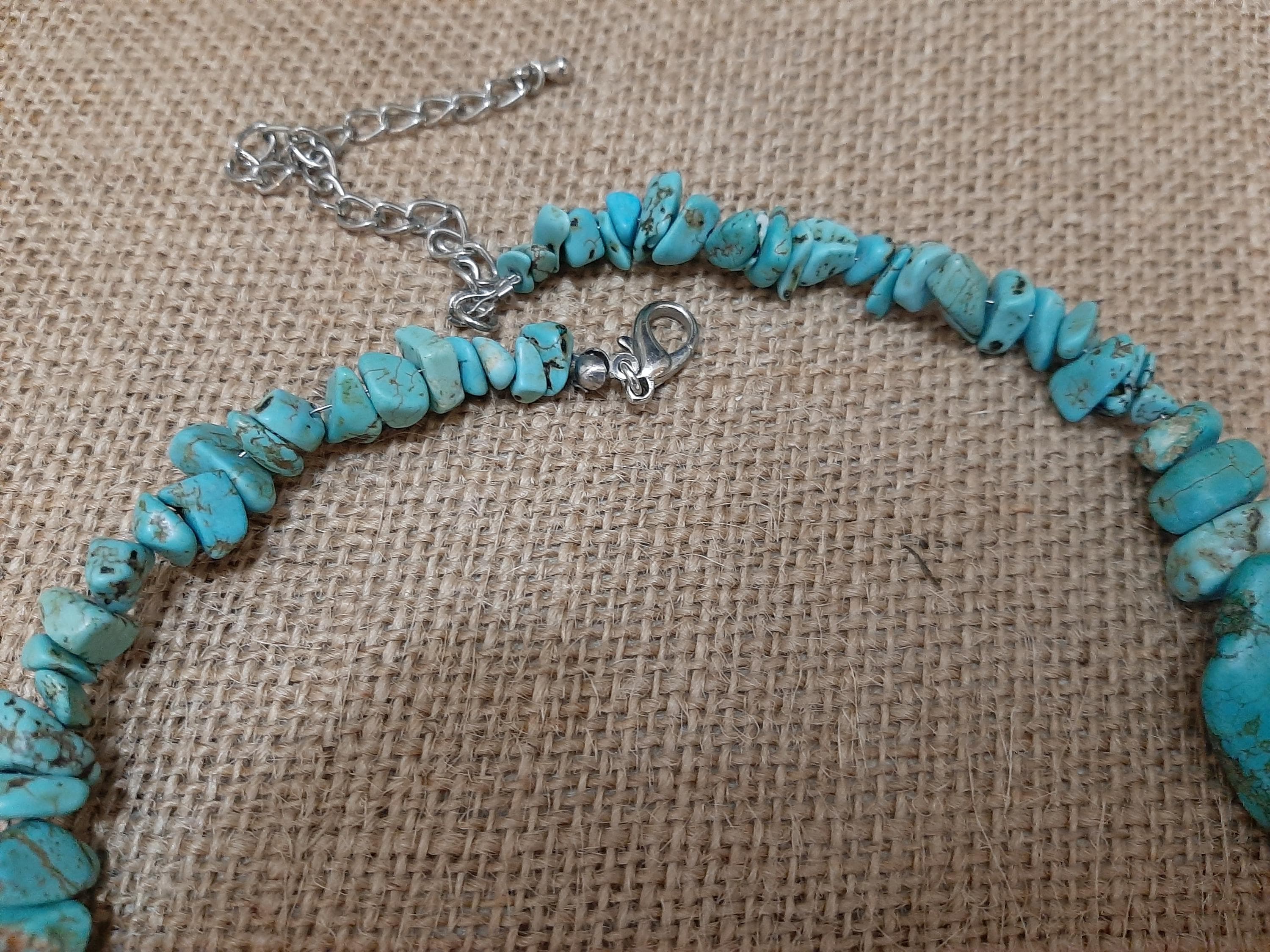 Vintage Slab Turquoise Chunky Choker Boho Statement Necklace - image 4