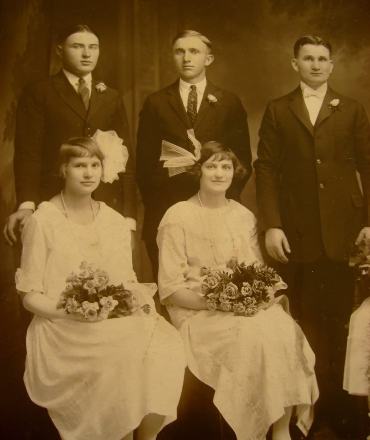 Bridesmaids - Antique 1900s Wedding Party Bridal Photograph, Sepia Tone, Measures 8 x 10 Inches - image 3