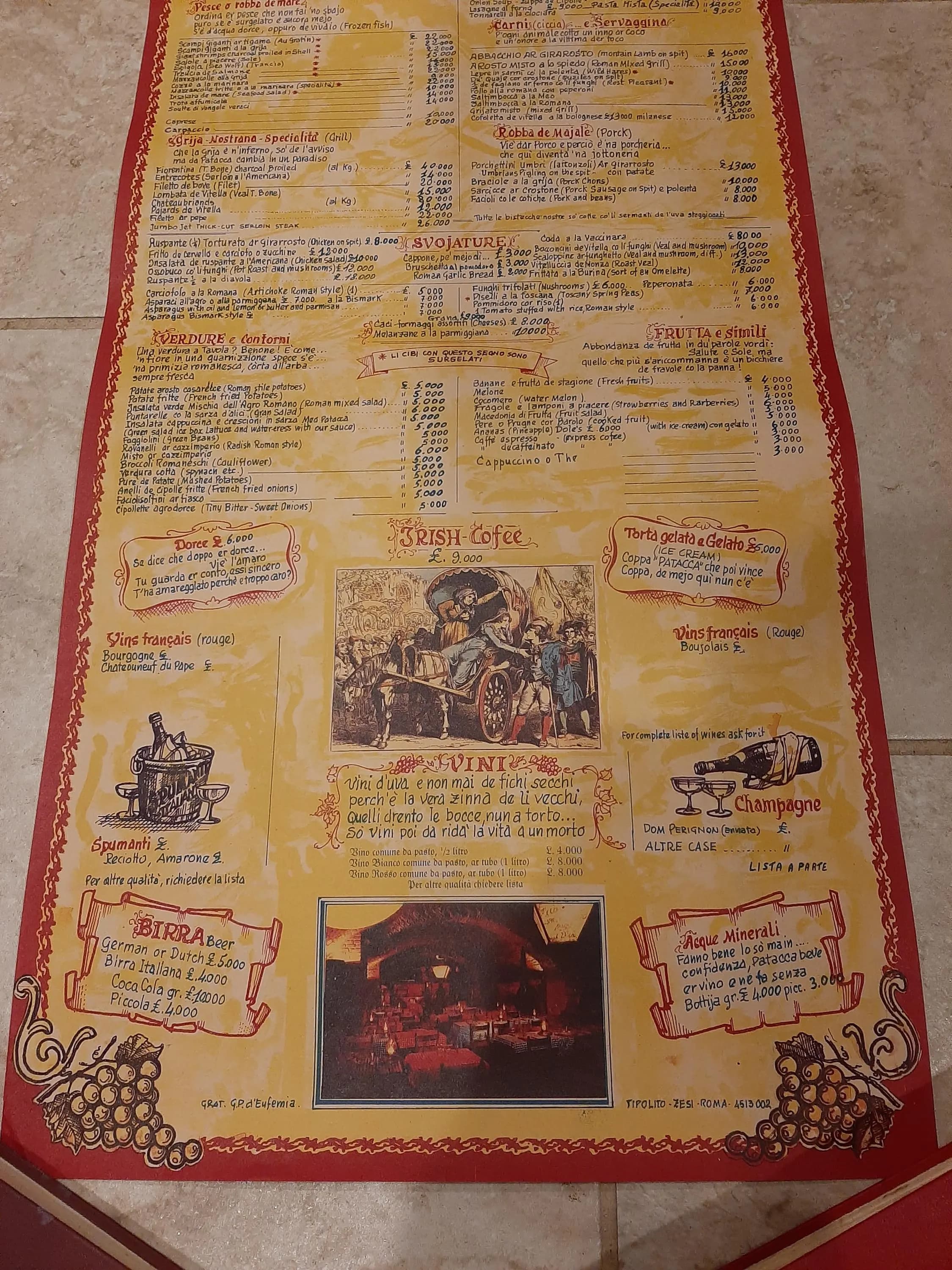 Vintage Rome Italy De Meo Patacca Café Restaurant Menu Poster Kitchen Décor 13 x 32" - image 5