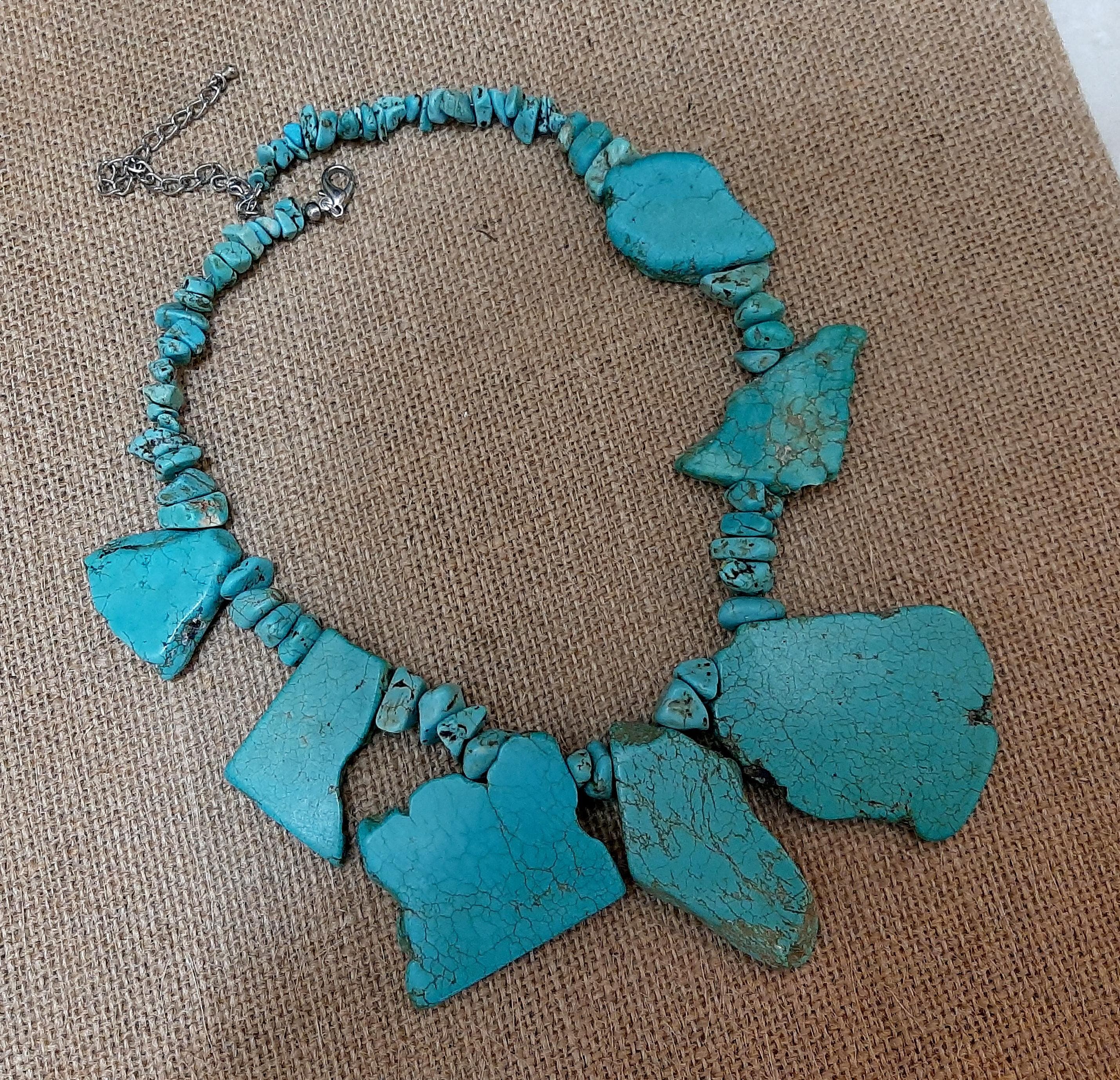 Vintage Slab Turquoise Chunky Choker Boho Statement Necklace - image 3