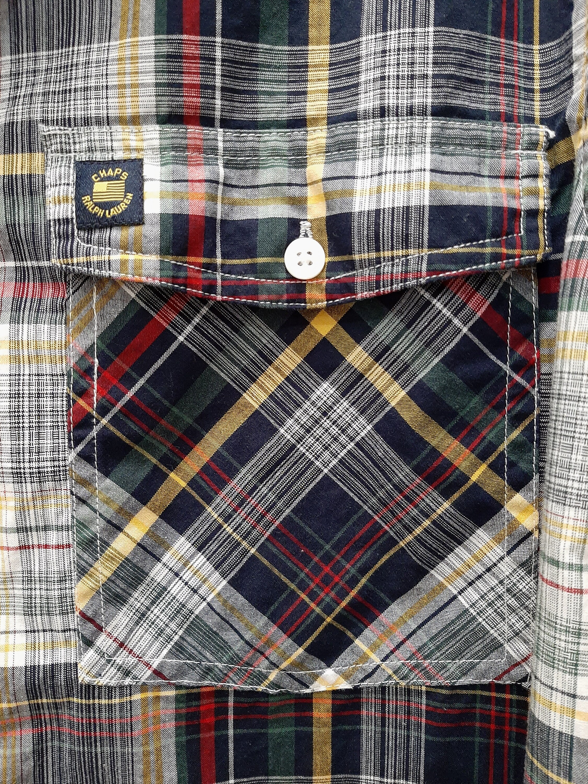 Vintage 1990s Ralph Lauren Chaps 100% Cotton Men's  Long Sleeve Plaid "Work" Shirt ~Size Small - image 5