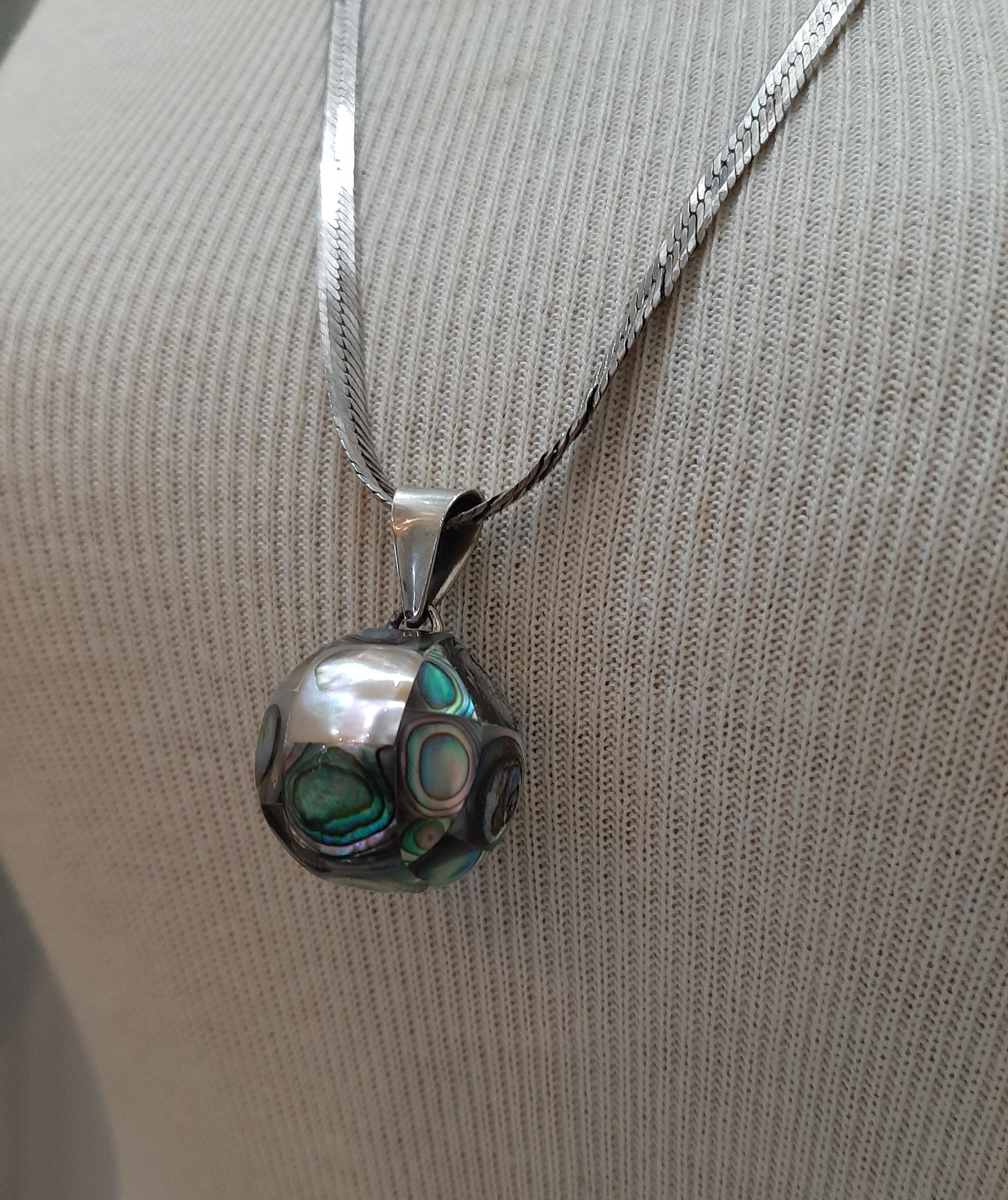 Vintage Sterling Silver Abalone MOP Harmony Chime Ball Necklace Maternity Gift - image 4