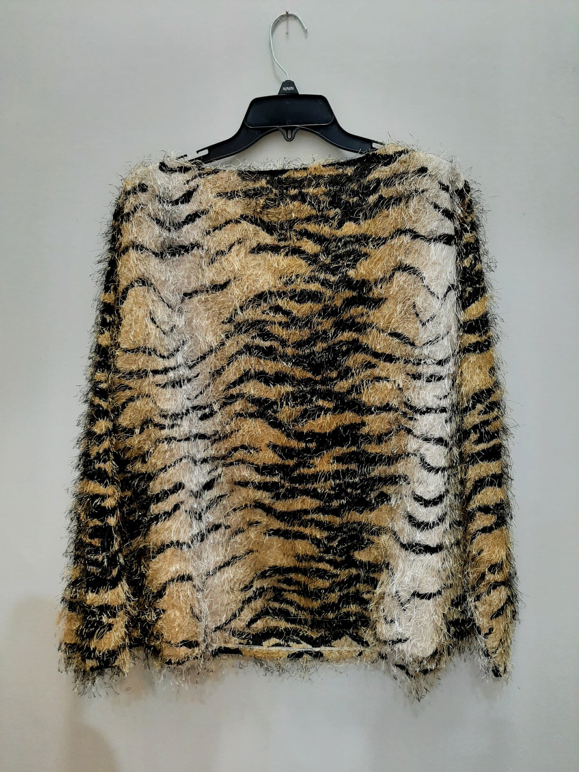 Vintage Vue Point Woman Gold and Black Ombre Tiger Print Fuzzy Hairy Sparkly Metallic Eyelash Yarn Blouse. ~Size 2X - image 2