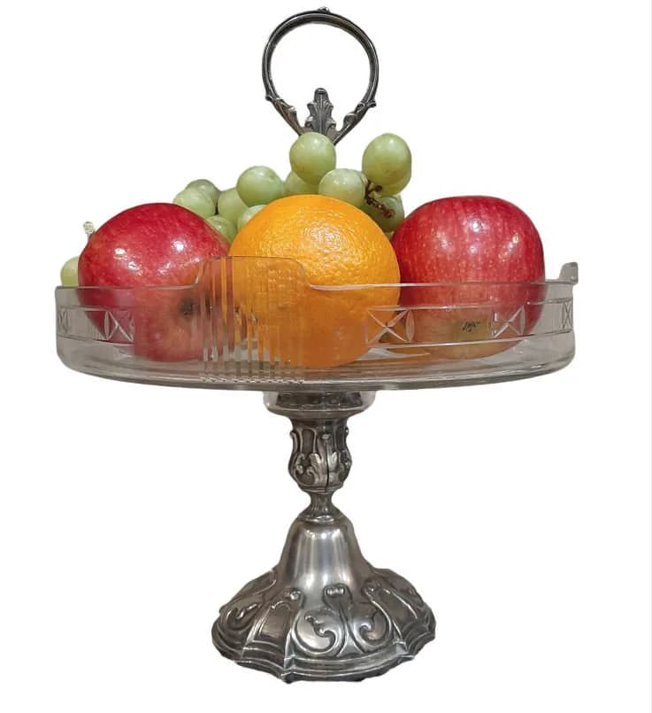 Antique 1880-1925 Berndorf Krupp Austria Art Nouveau Silverplate Fruit Bowl Centerpiece Cut Glass Tray RARE - See Description for Issues