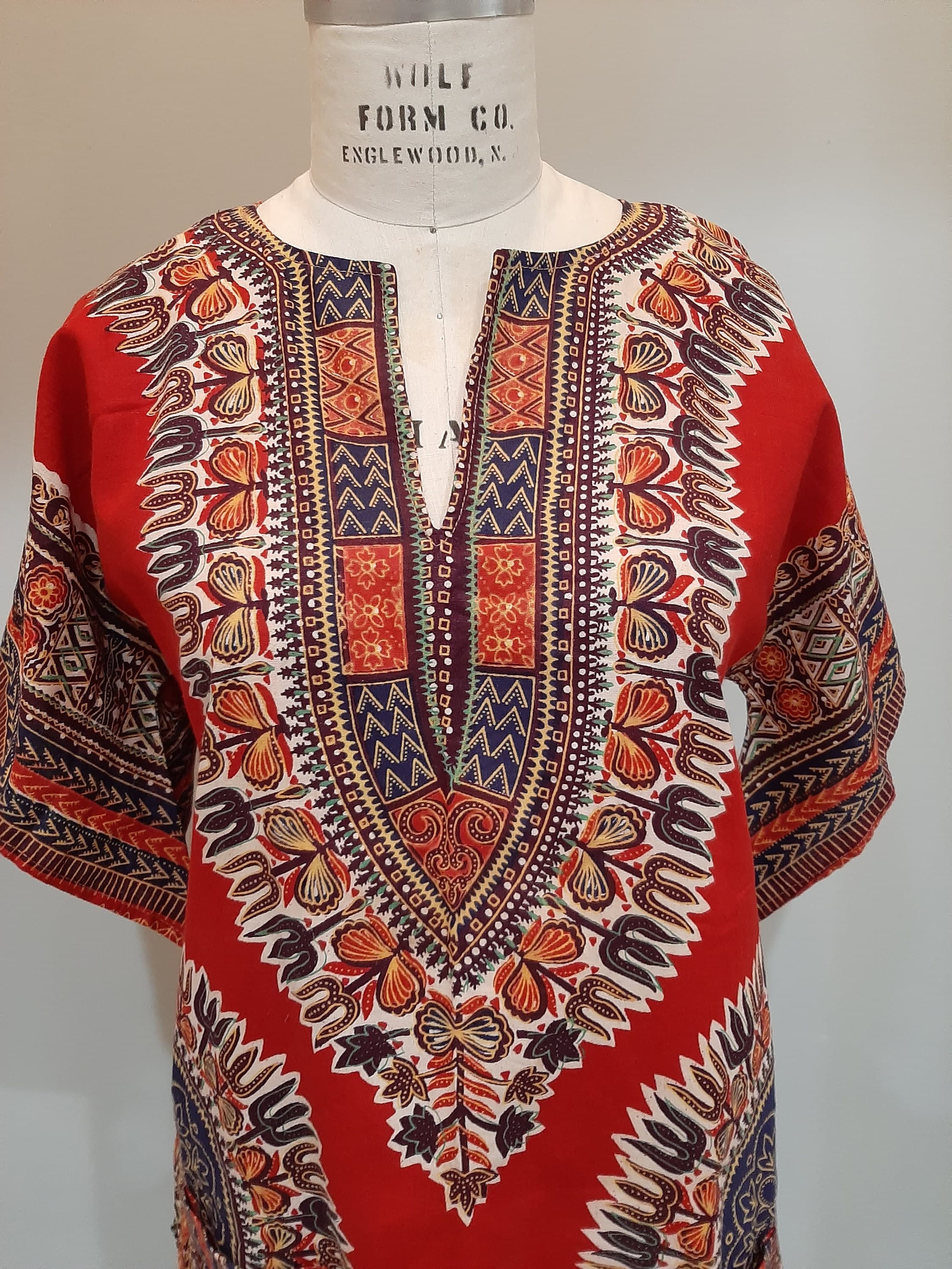 Vintage 1960s 70s Dashiki Pakistan Sleeveless Cotton Tunic Blouse Afghani Boho Tribal Print Gypsy Ethnic~Size Medium - image 4