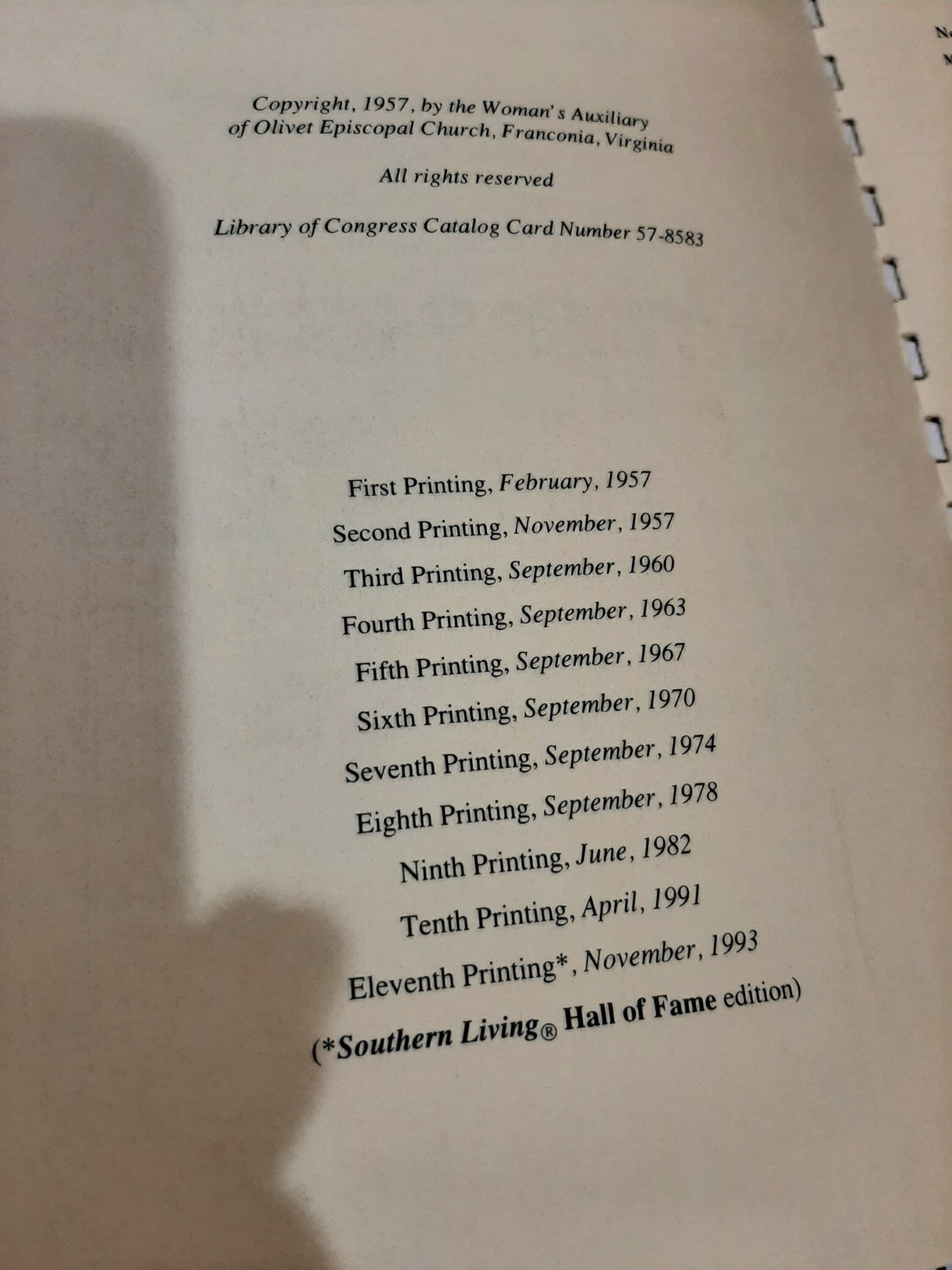 Vintage 1993 (11th Printing) Virginia Cookery Women's Auxiliary of Olivet Episcopal Church Franconia Virginia Church Lady Cookbook - image 5