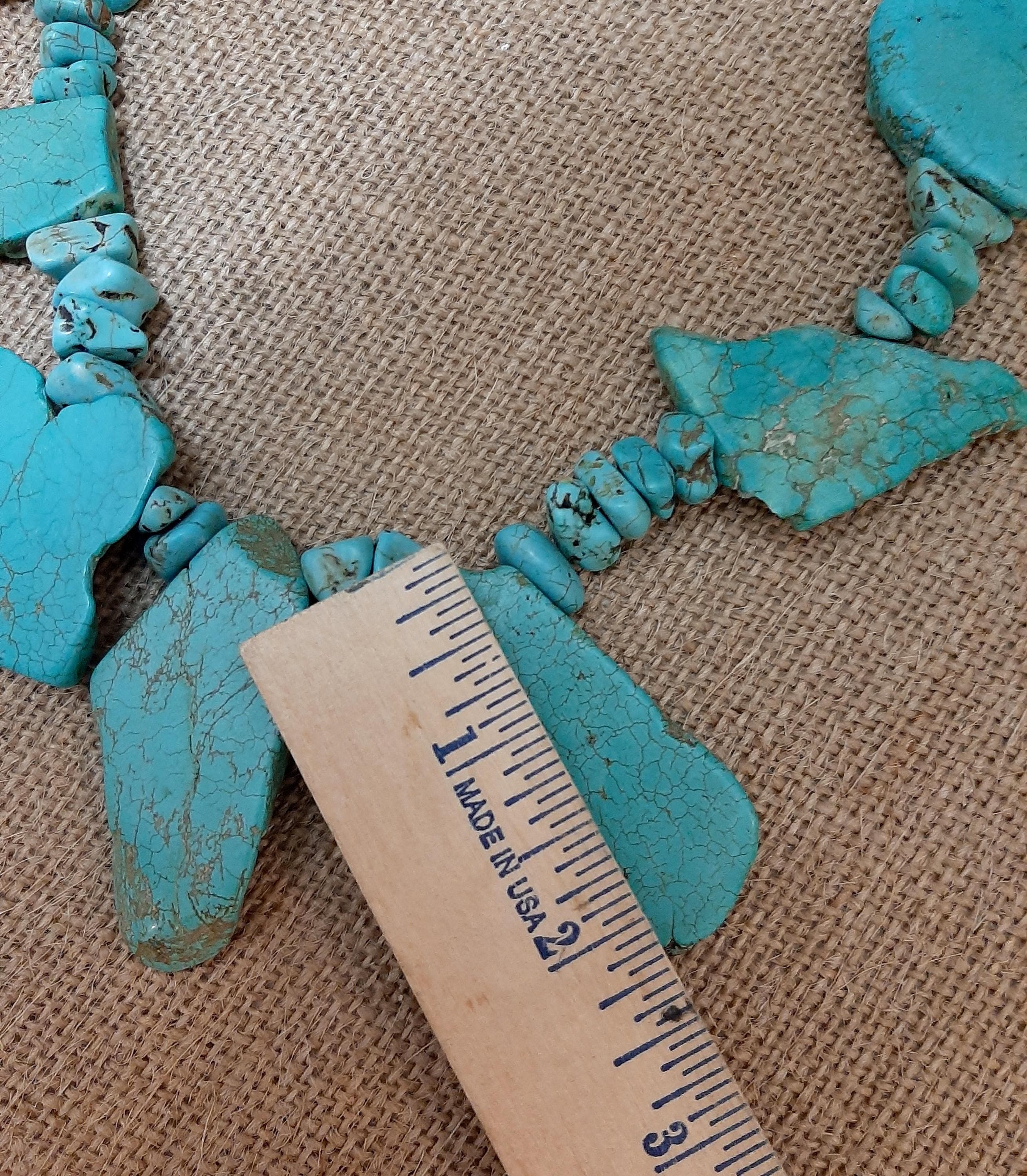 Vintage Slab Turquoise Chunky Choker Boho Statement Necklace - image 5