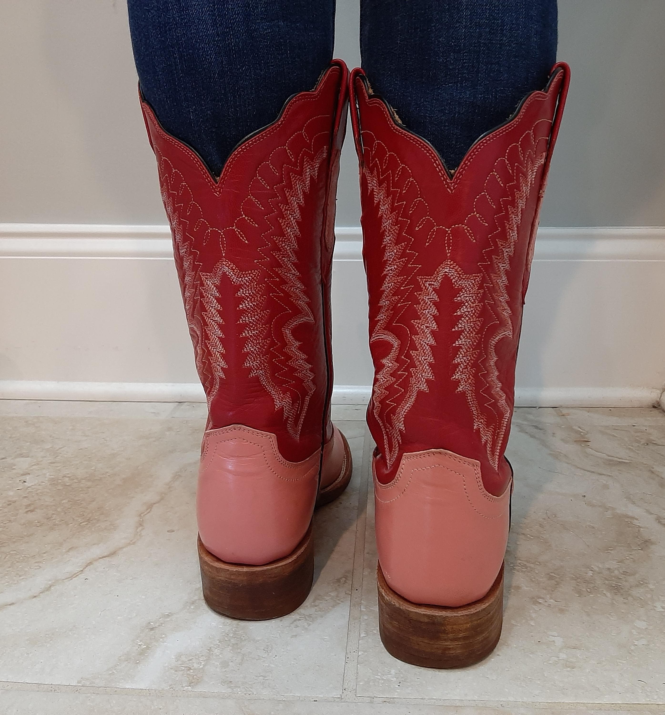 Women's Lucchese 2000 Pink/Red Leather Cowgirl Western Boots 7 1/2 B RARE COLOR - image 5