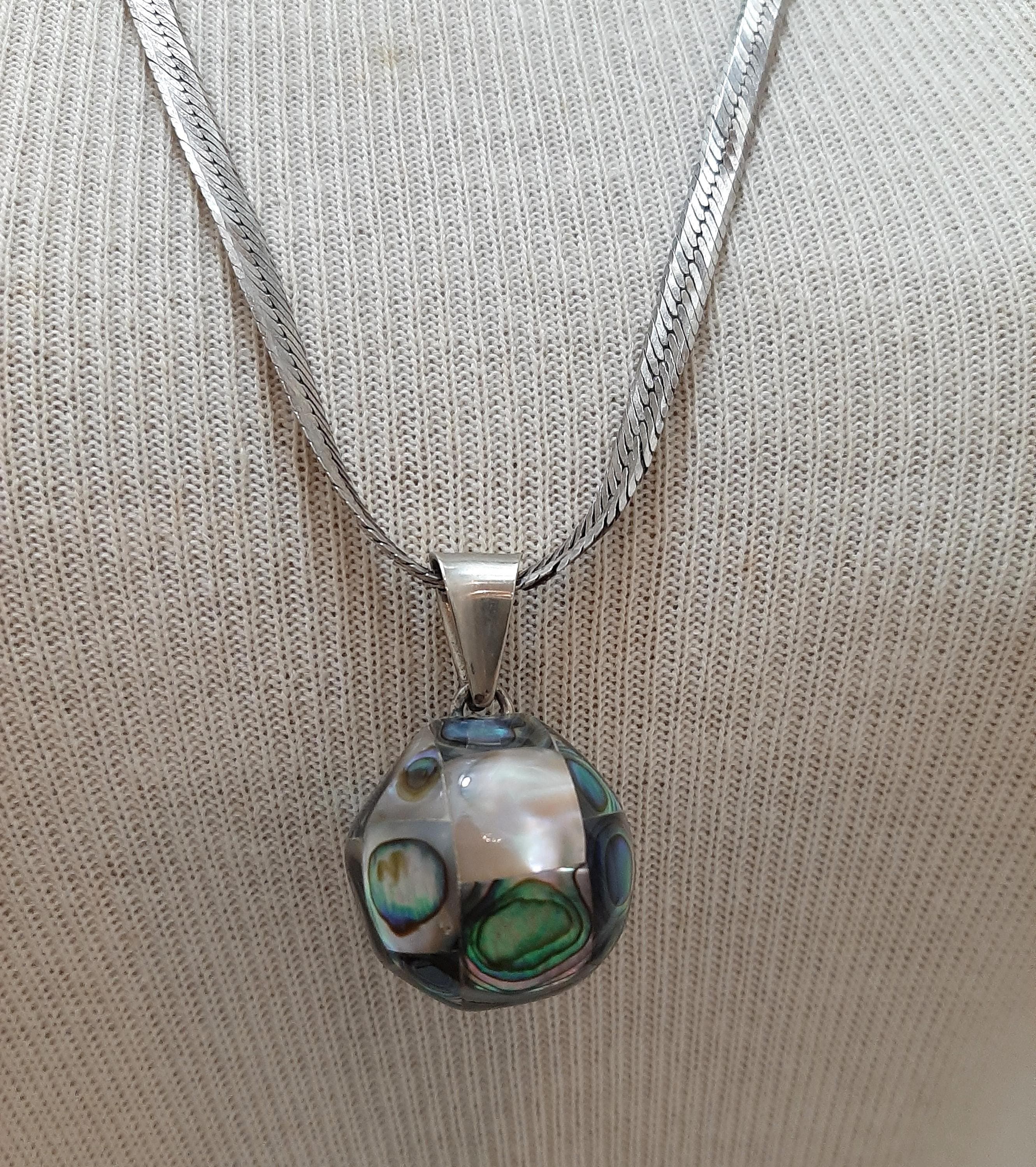 Vintage Sterling Silver Abalone MOP Harmony Chime Ball Necklace Maternity Gift