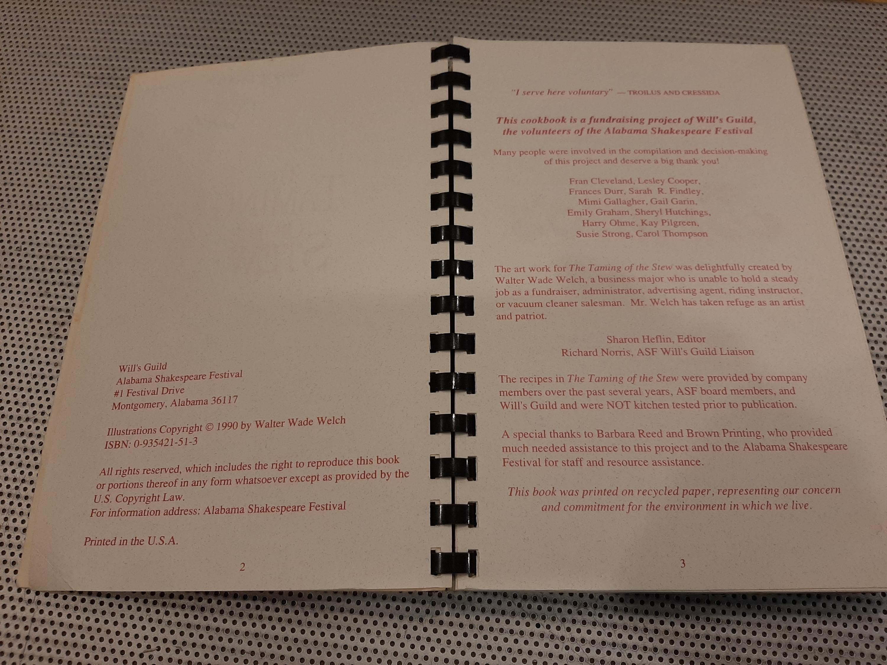 Vintage 1990 Alabama Shakespeare Festival "The Taming of the Stew" Montgomery Alabama Cookbook Southern Cooking Recipes Theater Lover Gift - image 4