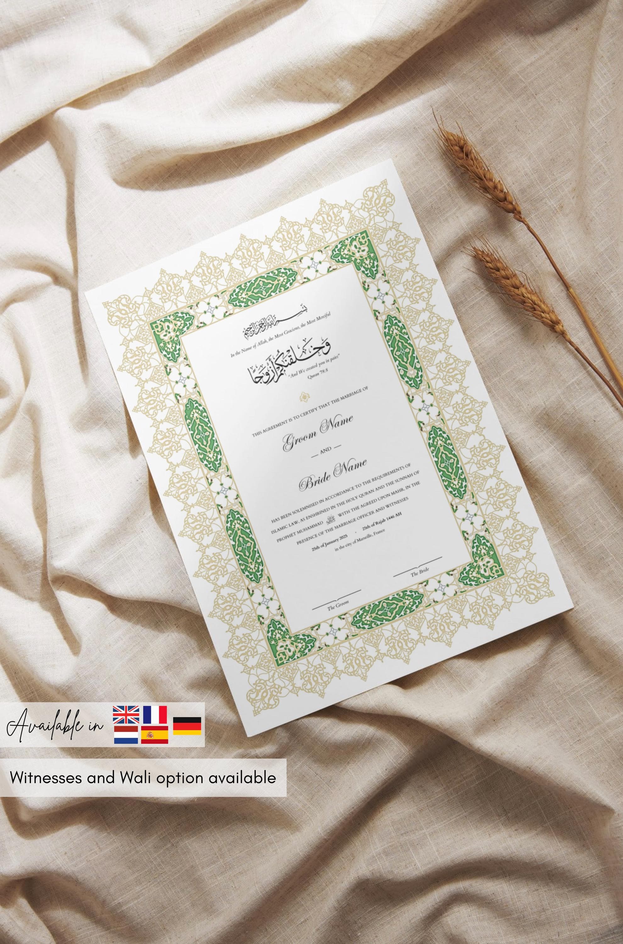 Personalized Islamic Nikkah Certificate, Custom Marriage Contract (Digital File)
