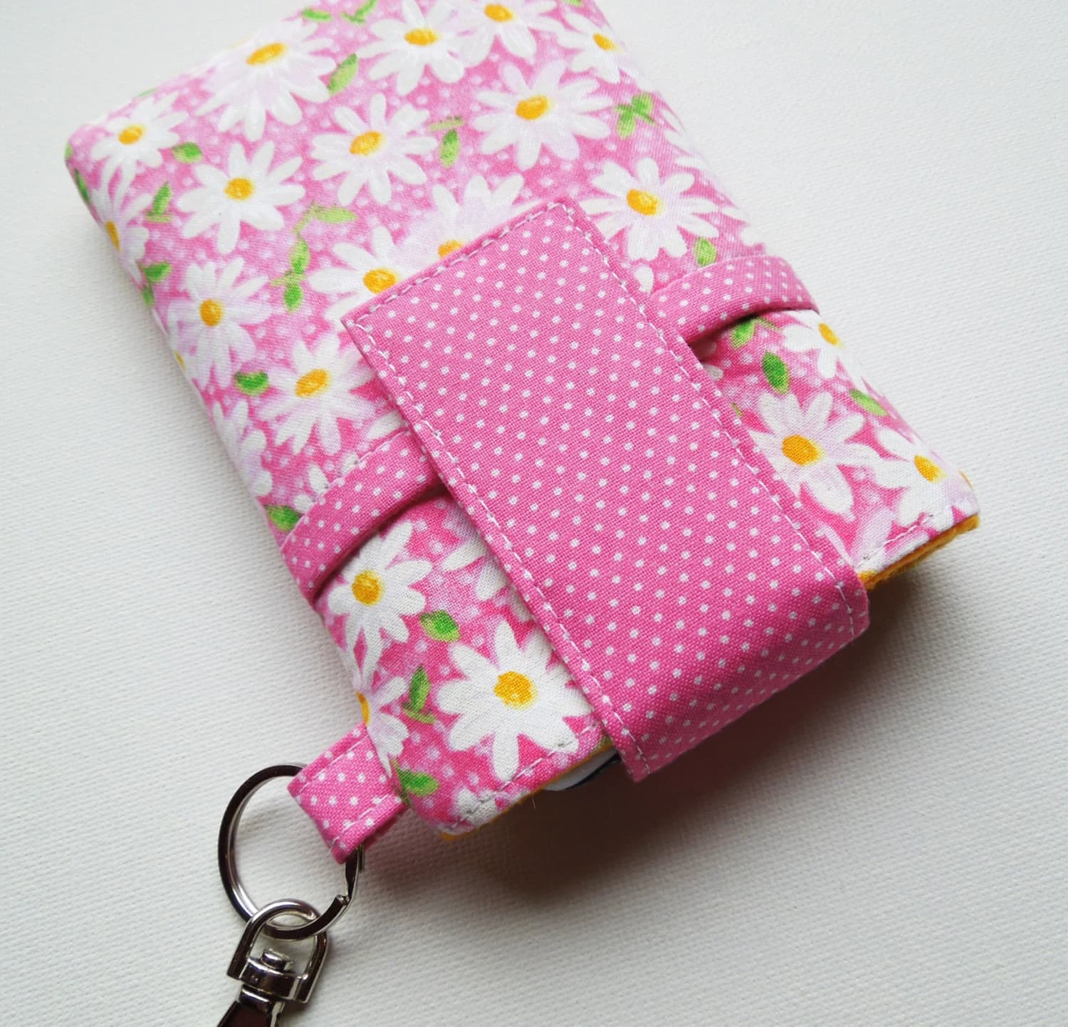 Fabric cell phone holder pouch, phone wallet sleeve for iPhone 18 17 16 15 14 13 plus,Samsung Galaxy s26 s25 s24 s23 s22 ultra  - Pink Daisy - image 3