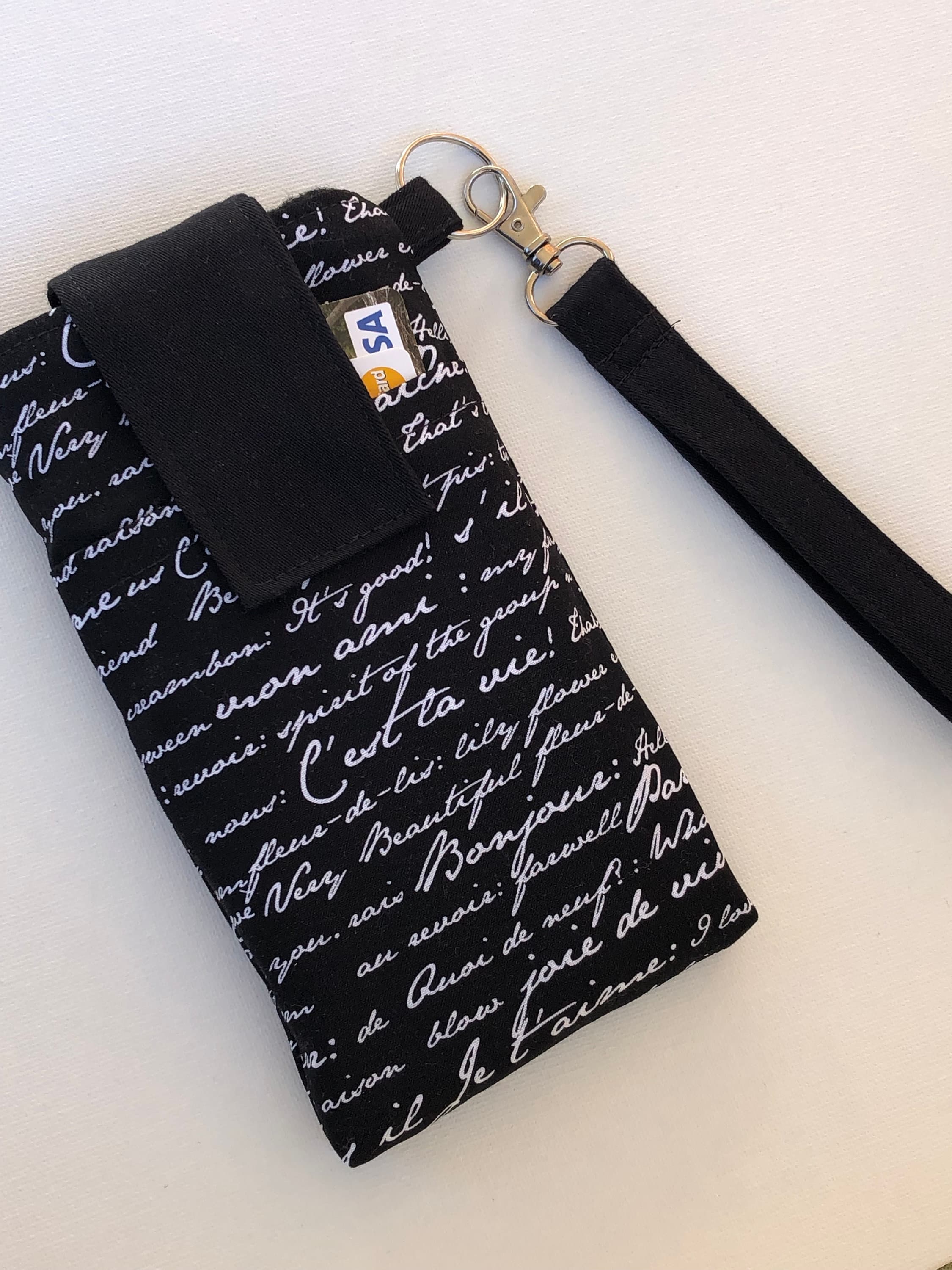 Fabric cell phone holder pouch, phone sleeve bag for iPhone 18 17 16 15 14 13 plus,Samsung Galaxy s26 s25 s24 s23 s22 ultra- Writing Print - image 5