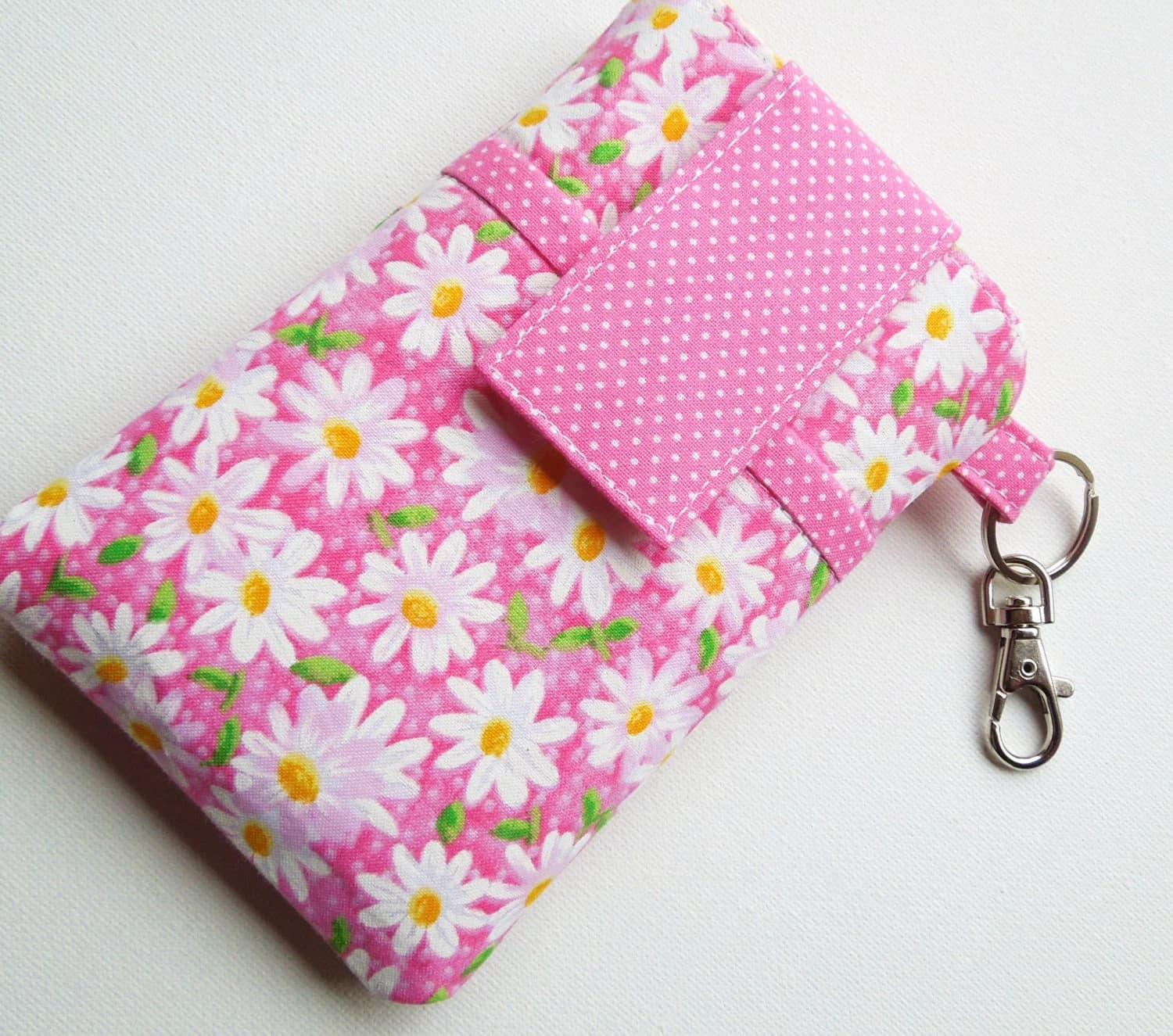 Fabric cell phone holder pouch, phone wallet sleeve for iPhone 18 17 16 15 14 13 plus,Samsung Galaxy s26 s25 s24 s23 s22 ultra  - Pink Daisy - image 4