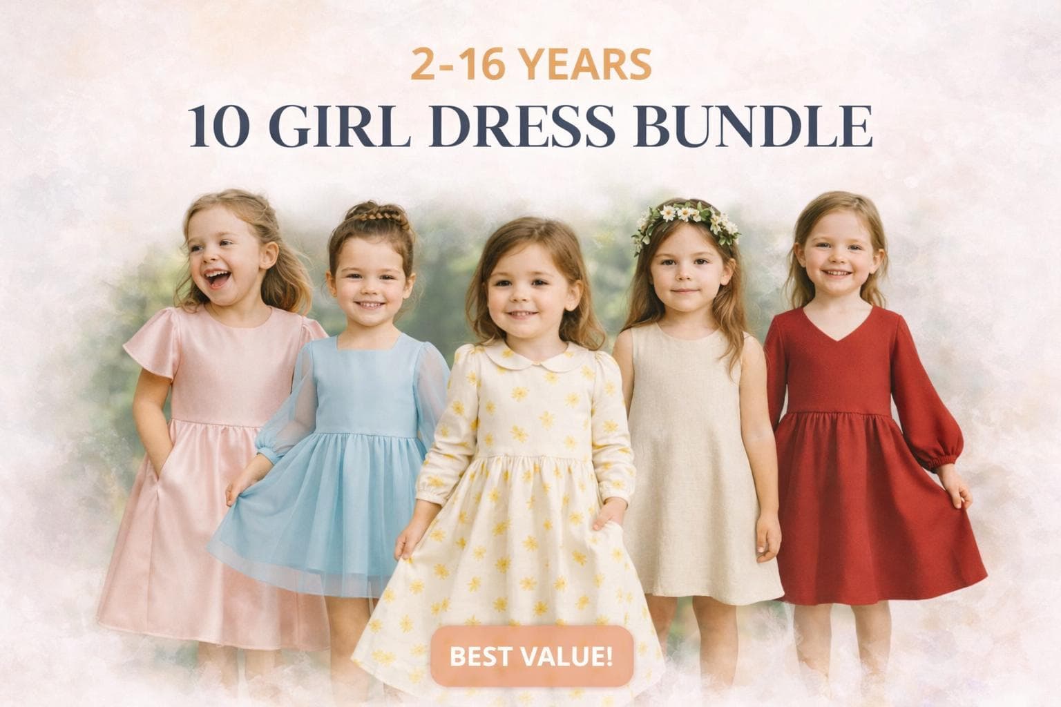 10 Girls Dress Sewing Patterns Bundle PDF – Kids Dress Patterns Pack, Easy Sewing Pattern, Toddler & Child Dress, A4 A0 US Letter