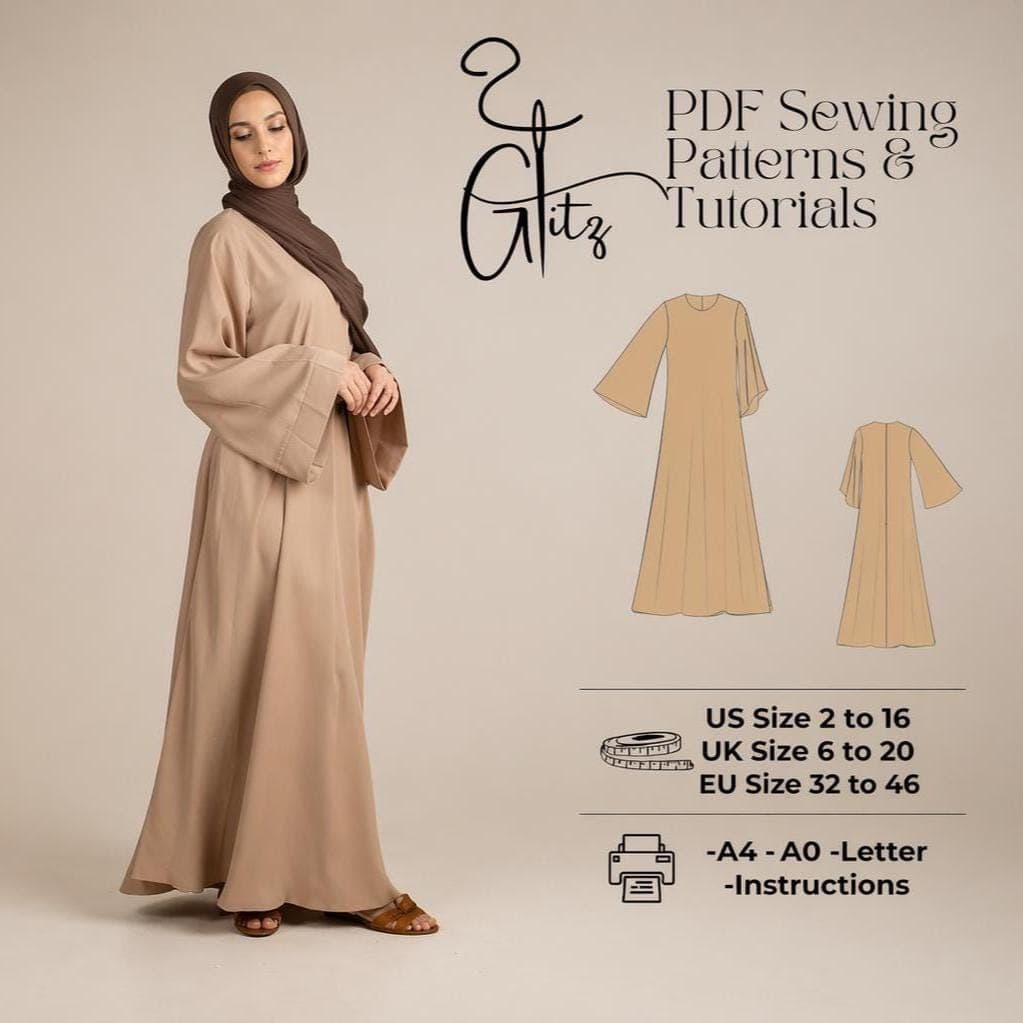 Long Flared Sleeve Maxi Dress Sewing Pattern (PDF Pattern)