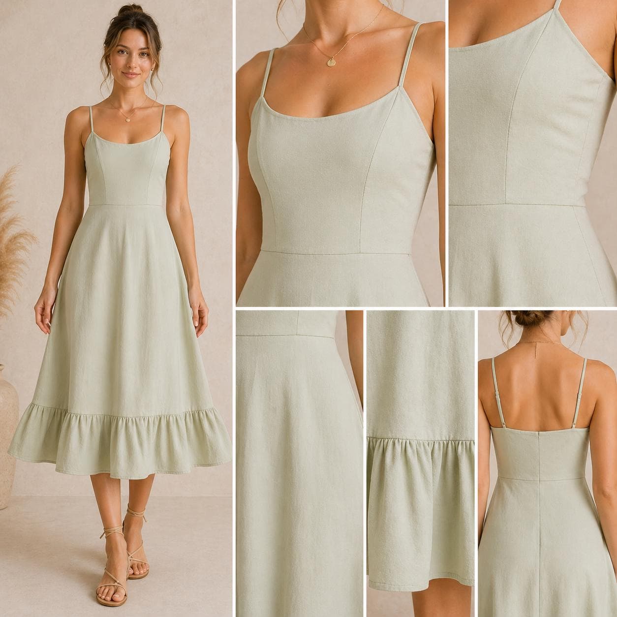 Spaghetti Strap Midi Dress Sewing Pattern PDF, Ruffle Hem Dress Pattern, Princess Seam Dress, Summer Dress Pattern XS-5XL - image 3