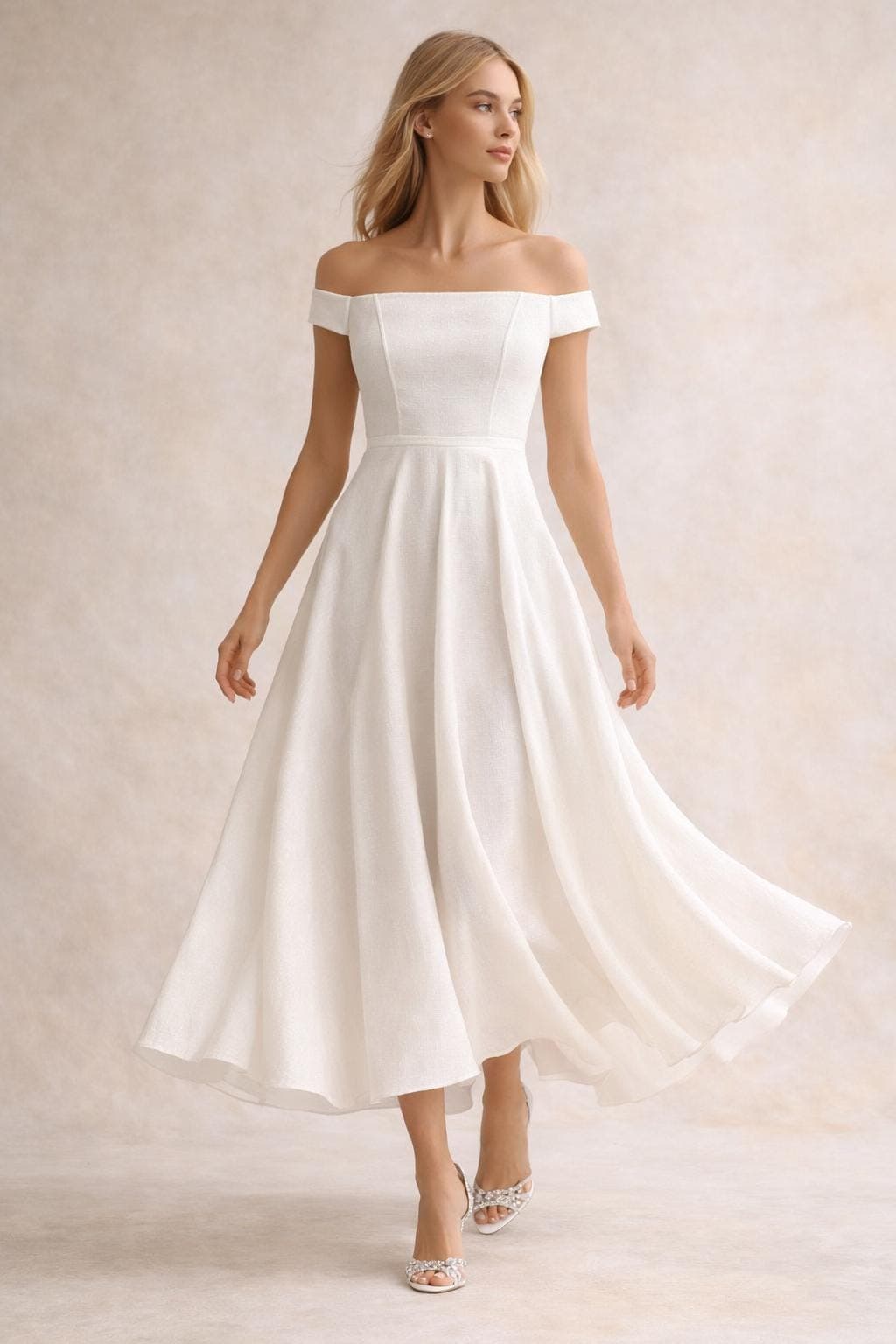 Bella Midi Dress Sewing Pattern, Off-Shoulder Bridal Gown (PDF Pattern)