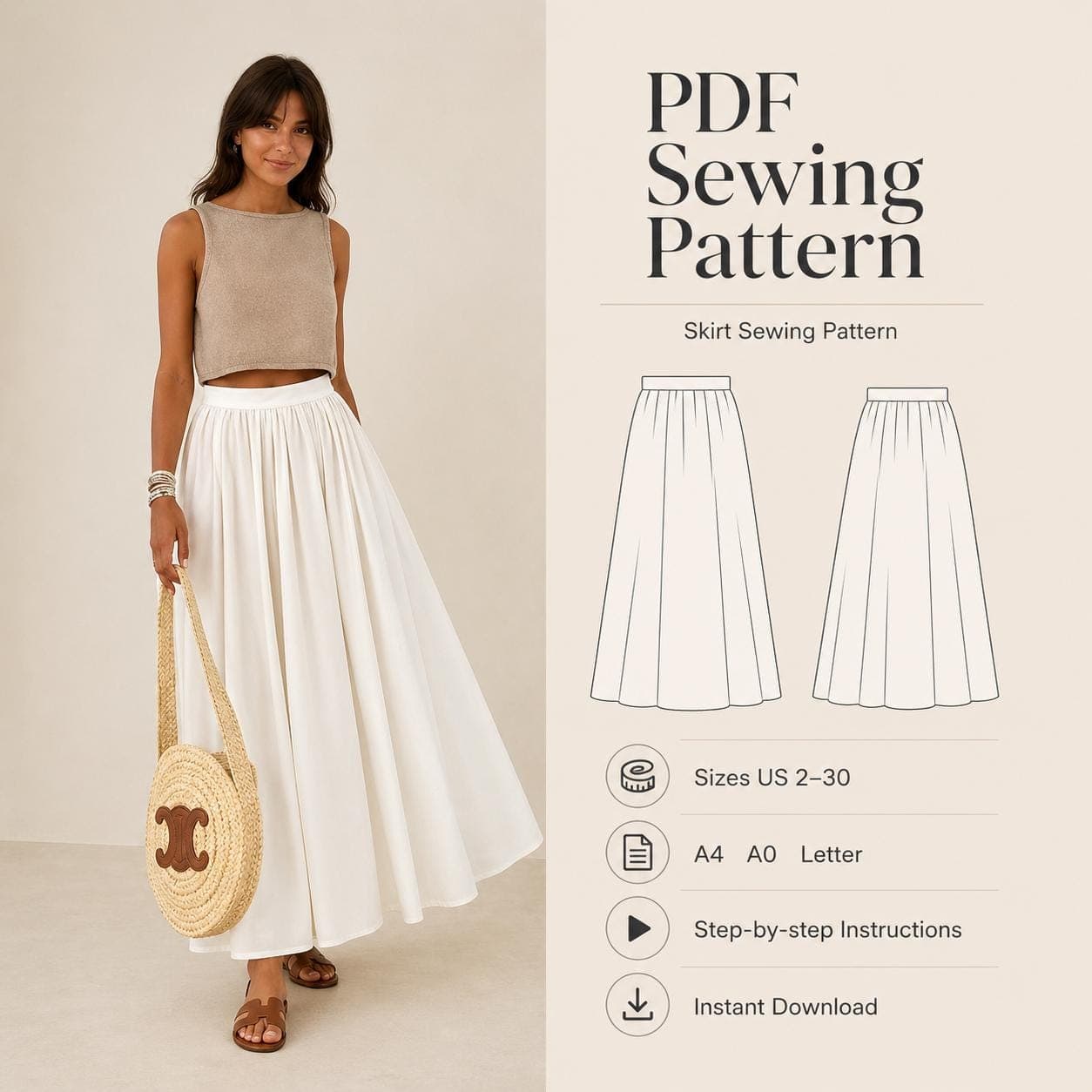 Clara Maxi Skirt Sewing Pattern Easy Digital PDF Plus Size Pattern