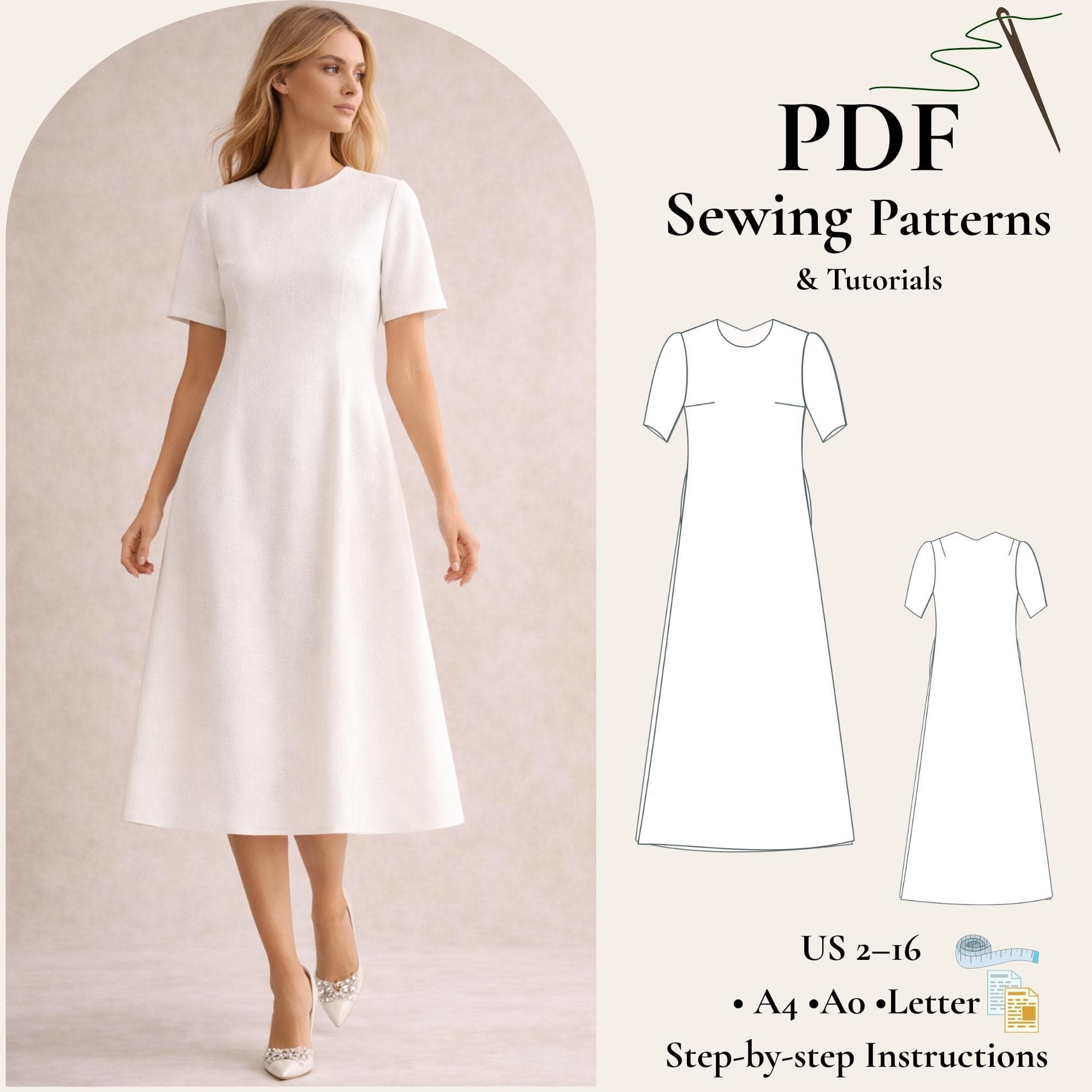 Long Trapeze Dress Sewing Pattern, Sizes XS-5XL (PDF Pattern)