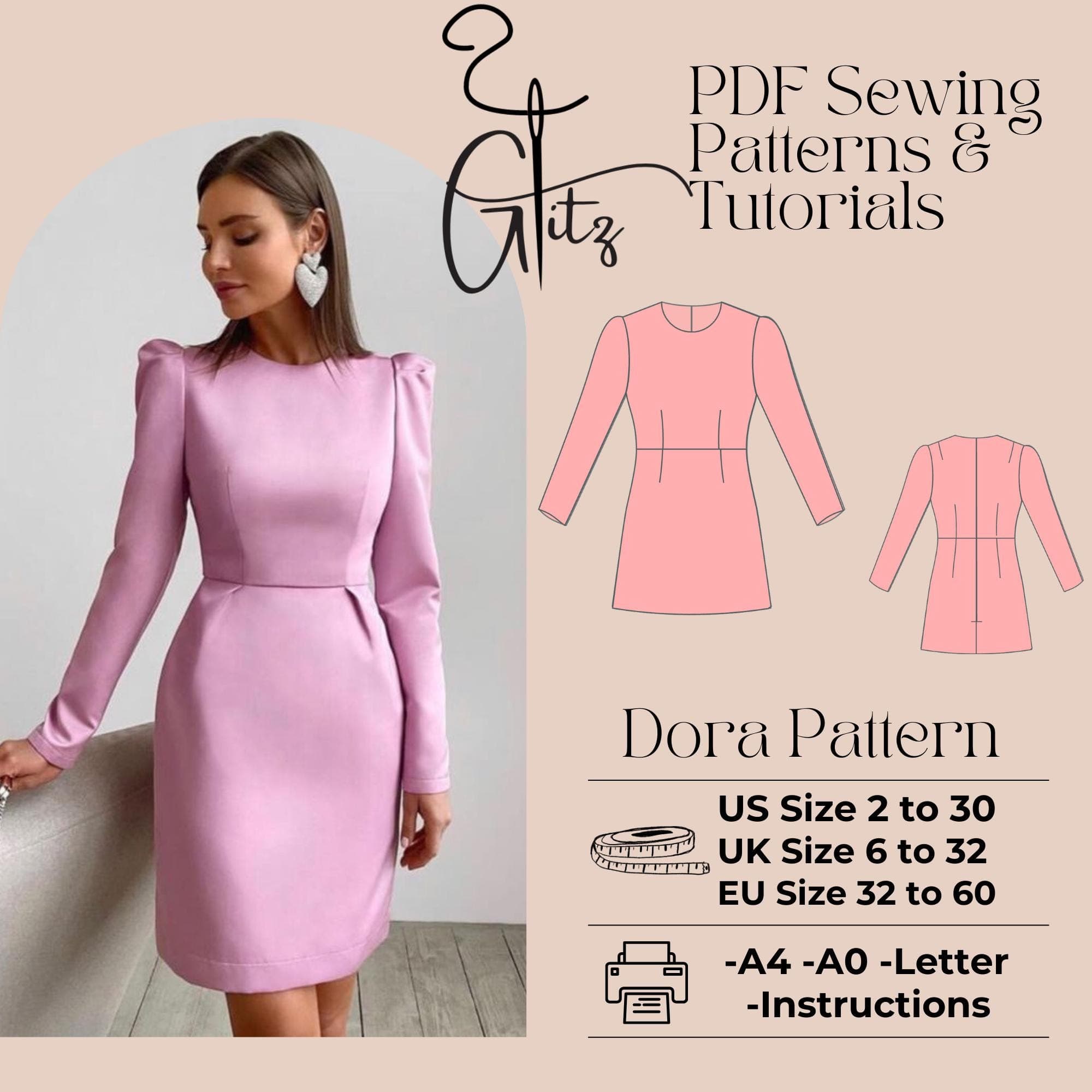 Long Sleeve Evening Coctail Dress Digital Sewing Pattern