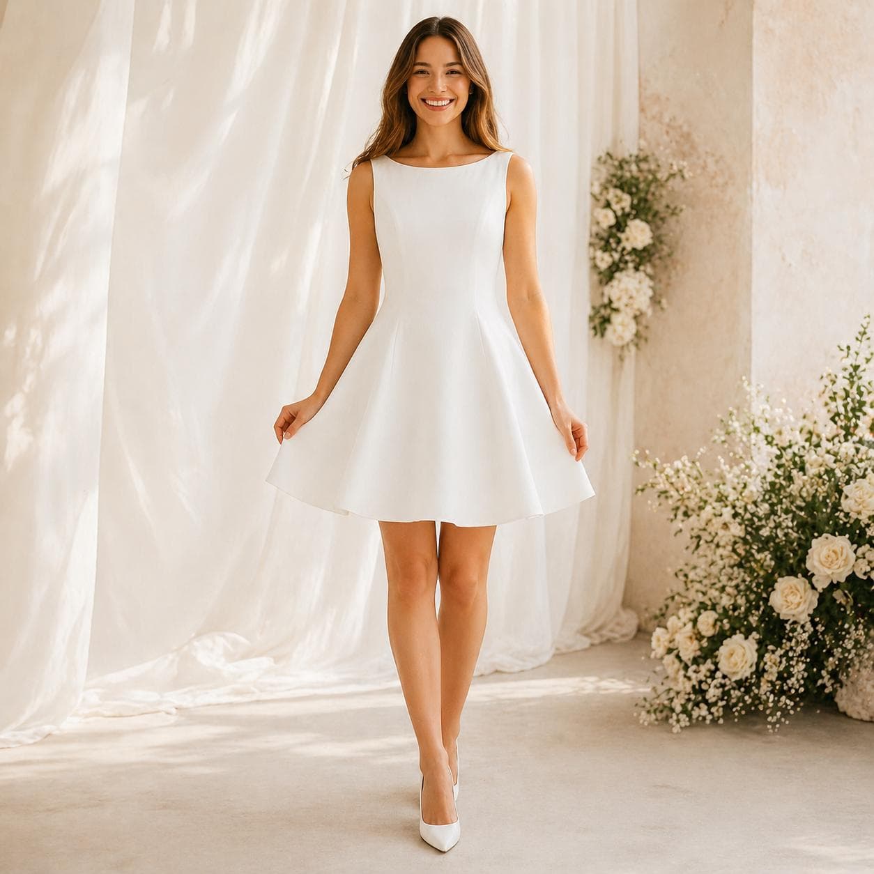 Bridal Mini Dress Sewing Pattern PDF, Short Wedding Dress Pattern, Sleeveless Boat Neck Dress, Fit and Flare Dress XS-5XL - image 4