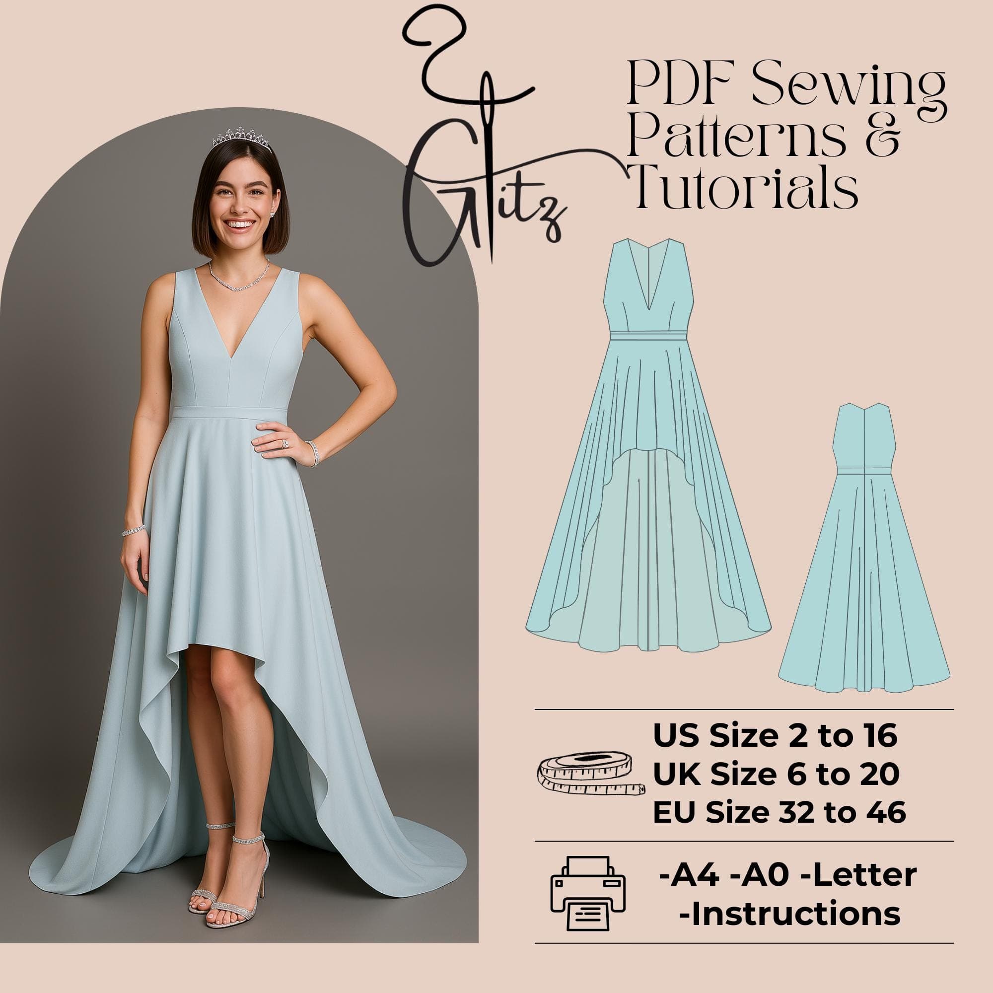 Hi-Low V-Neck Dress Sewing Pattern (PDF)