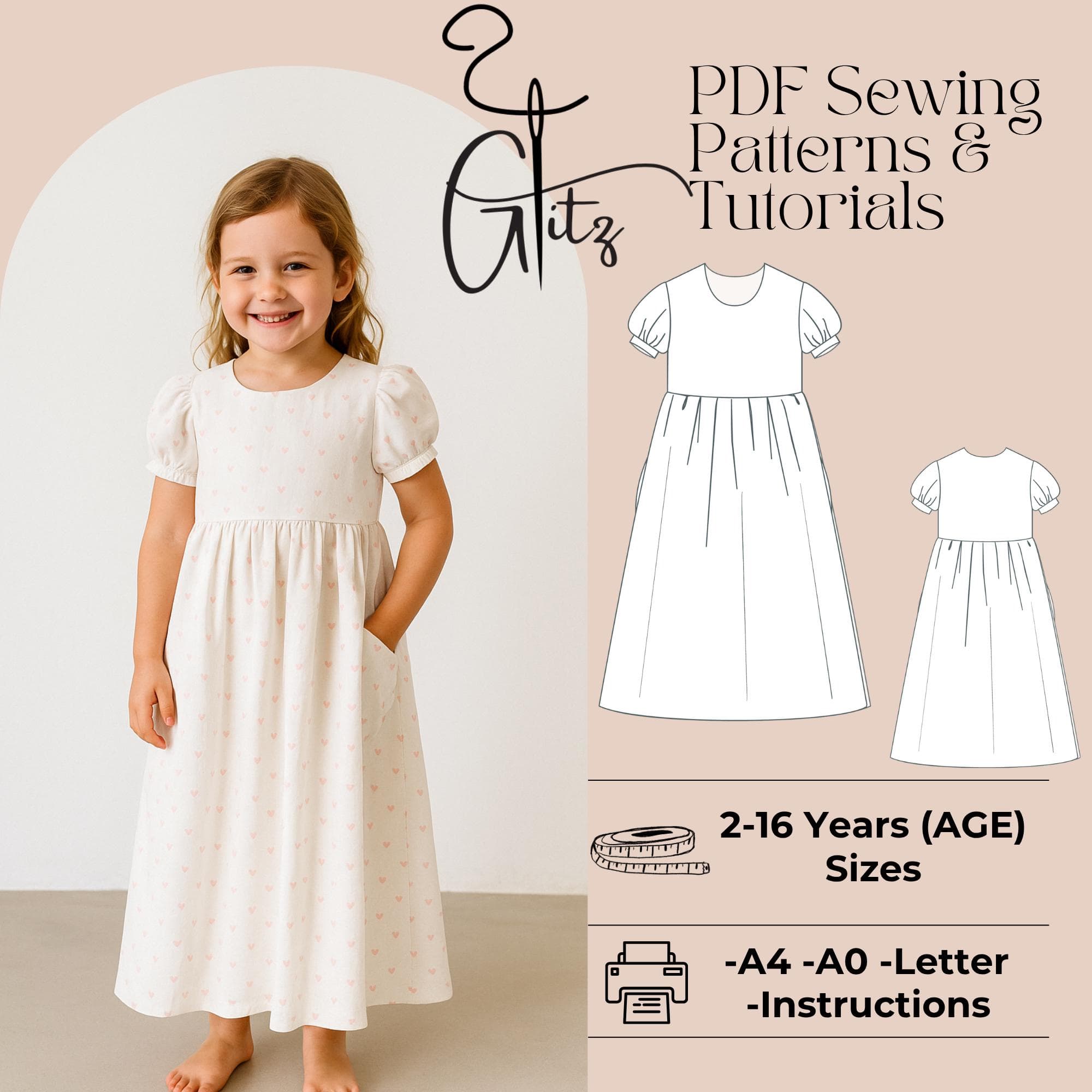 Girls Puff Sleeve Dress Sewing Pattern (PDF) - image 4