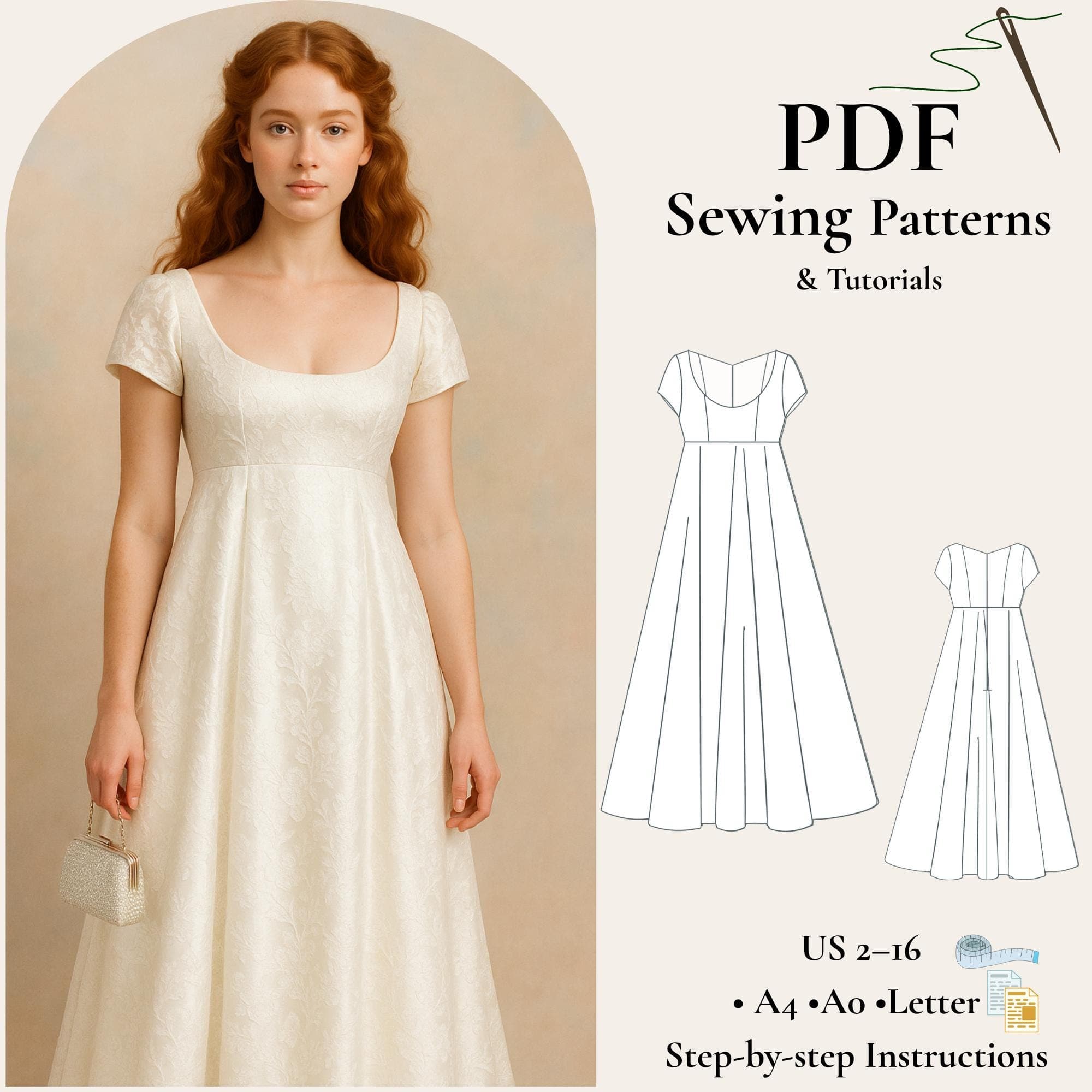 Regency Empire Waist Dress Sewing Pattern (Digital Download)