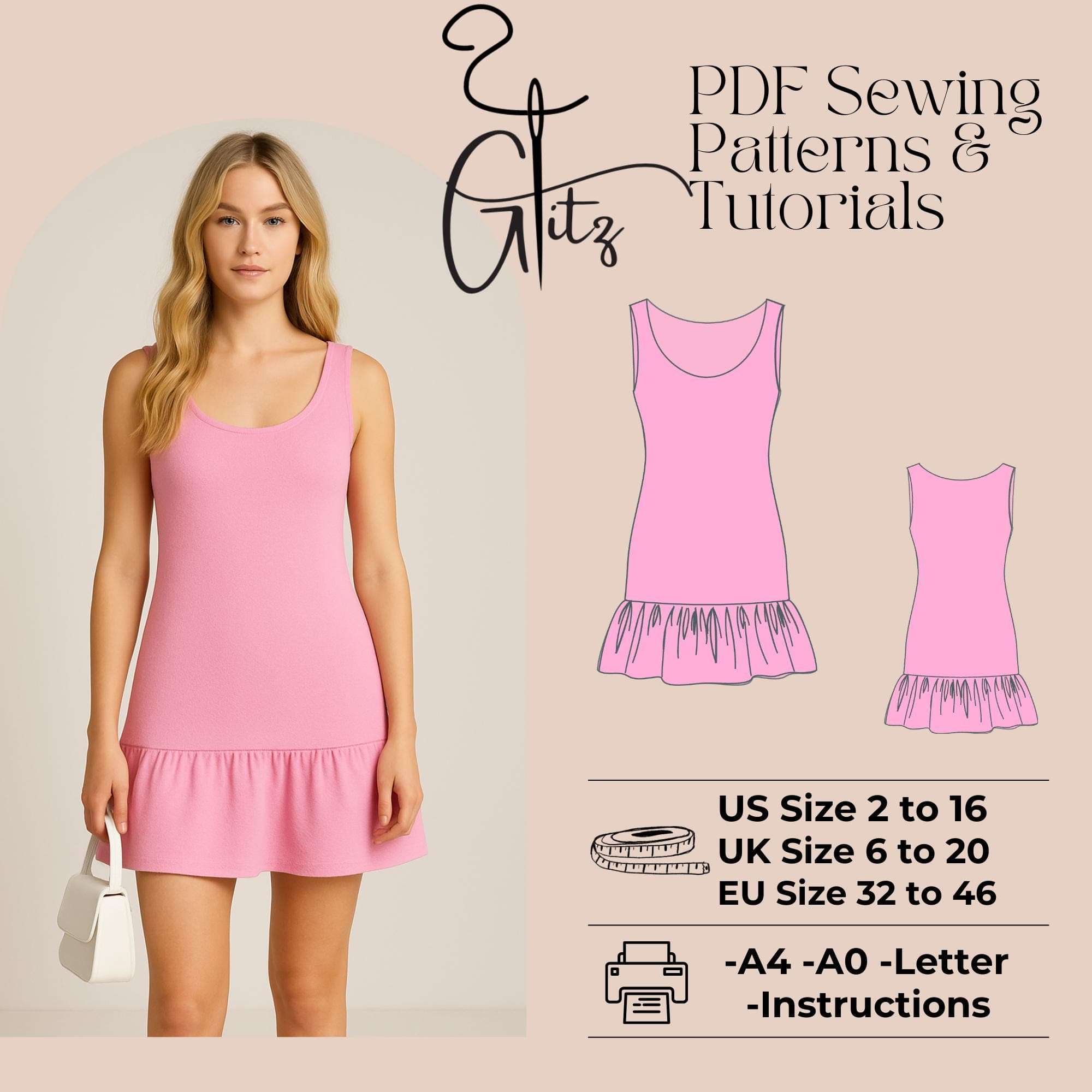 Mini Flounce Dress Sewing Pattern: Casual Bodycon Style (PDF Pattern)