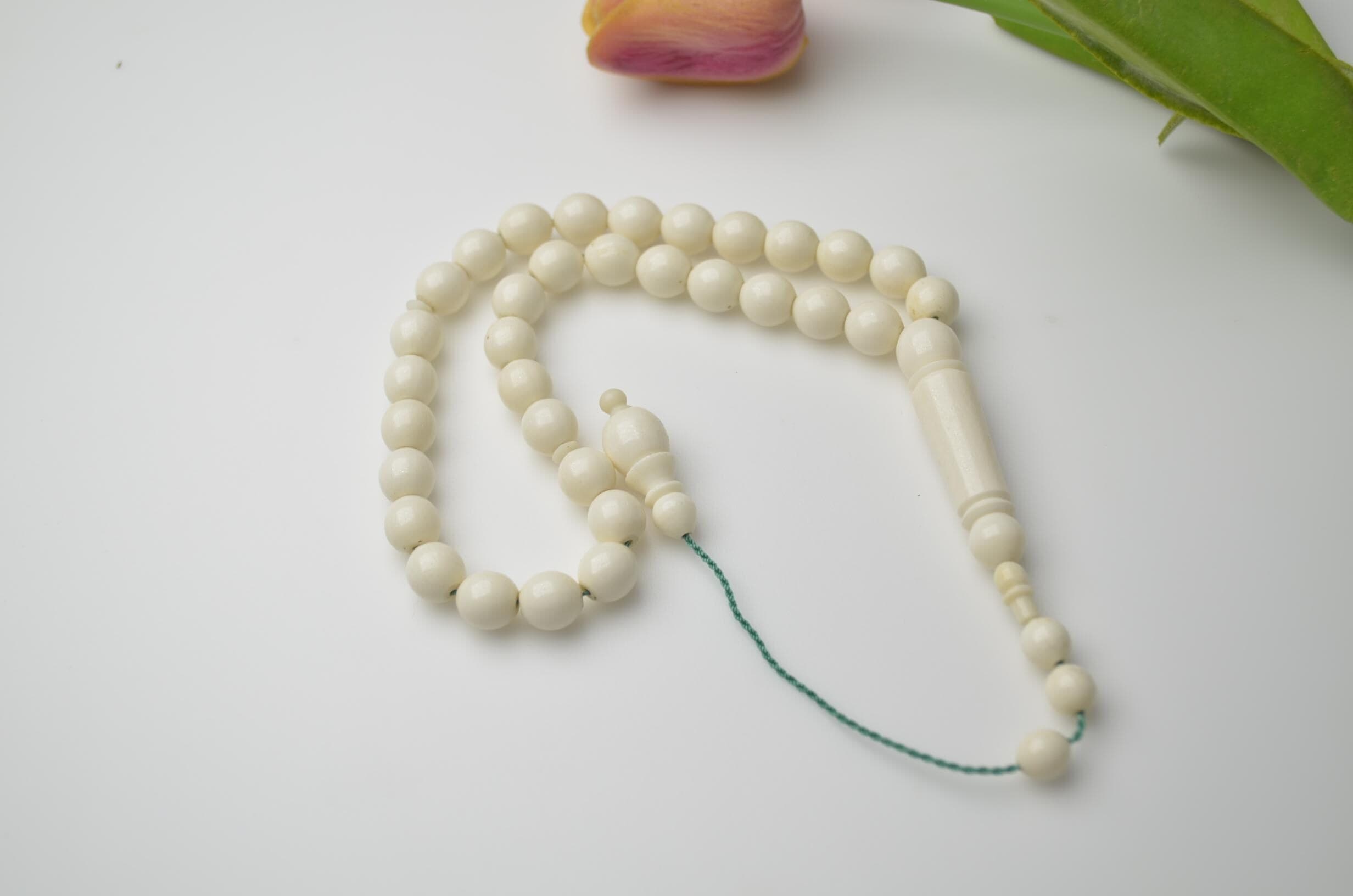 All White Camel Bone Style Tasbih, 33 Beads with Matching Imam, Handmade Muslim Misbaha, Bone Colored Rosary, Men's Gift, White Prayer Beads - image 4